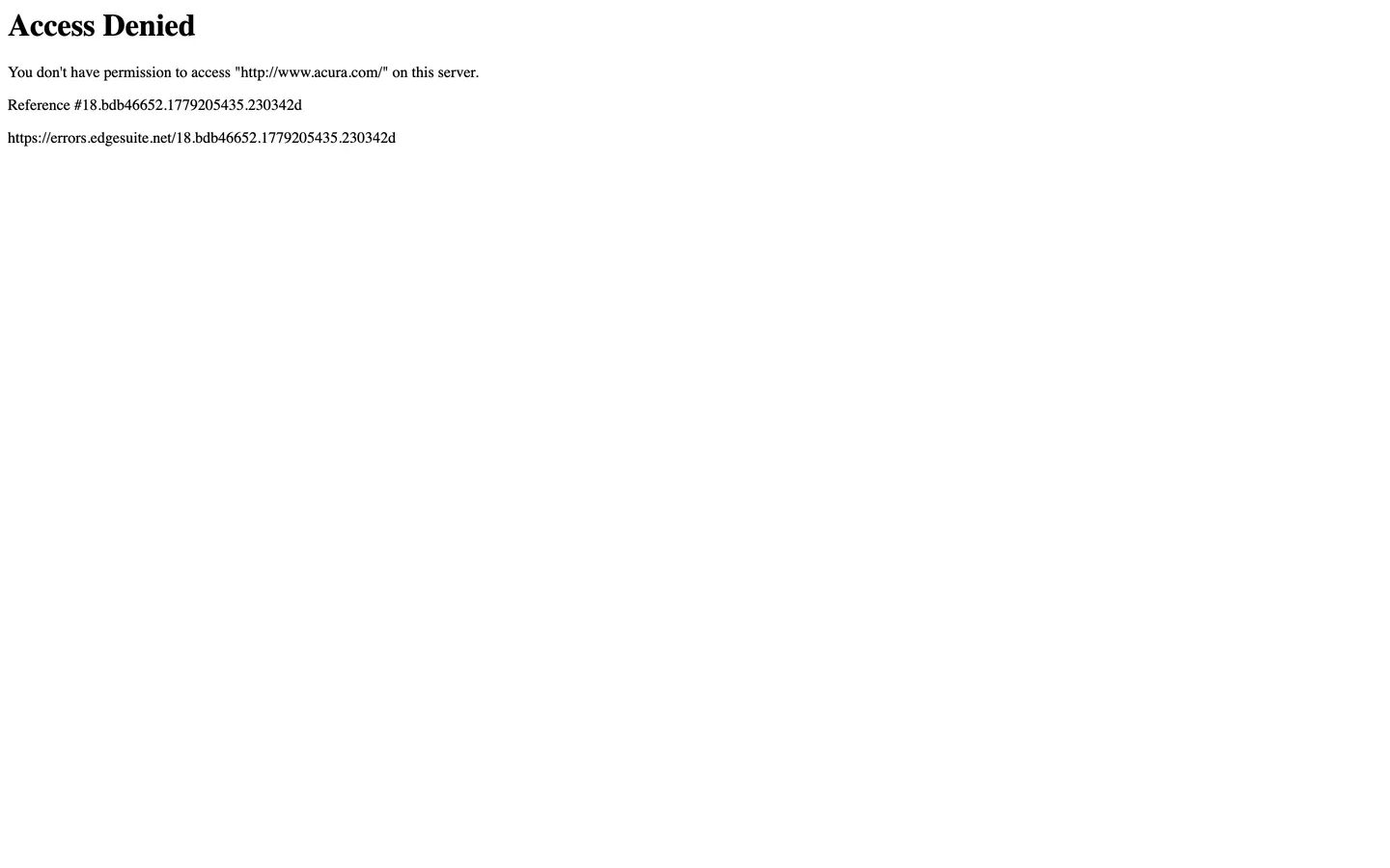 Screenshot of Acura's website at acura.com