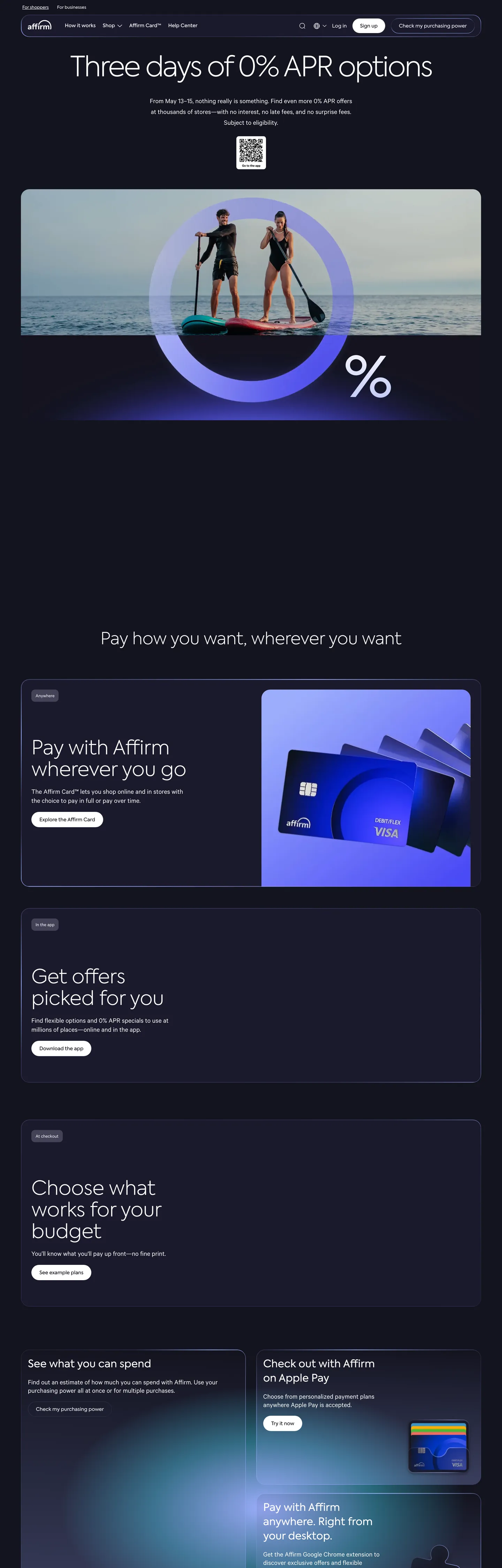 Screenshot of Affirm's website at affirm.com