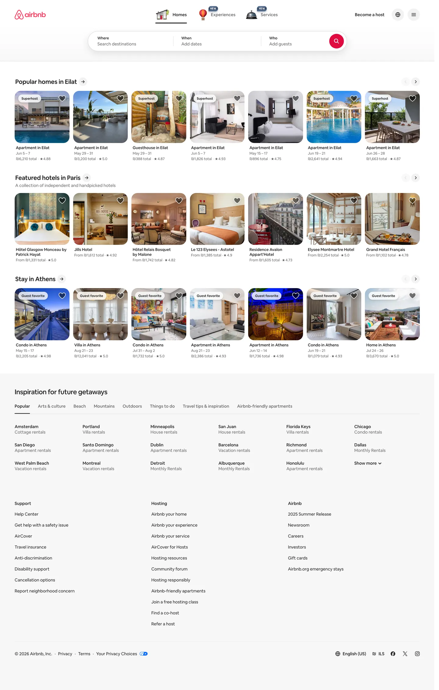 Screenshot of Airbnb's website at airbnb.com