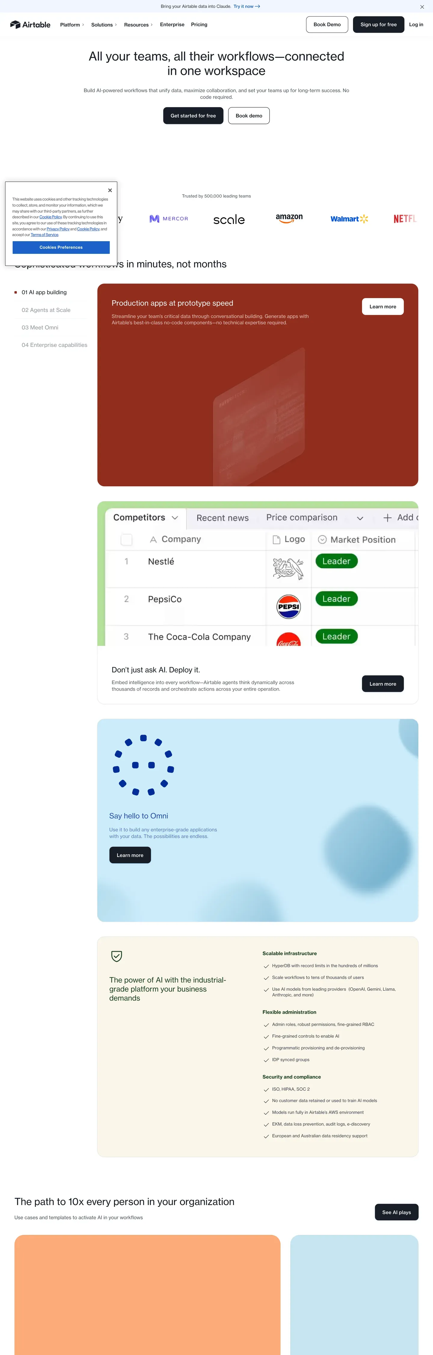 Screenshot of Airtable's website at airtable.com
