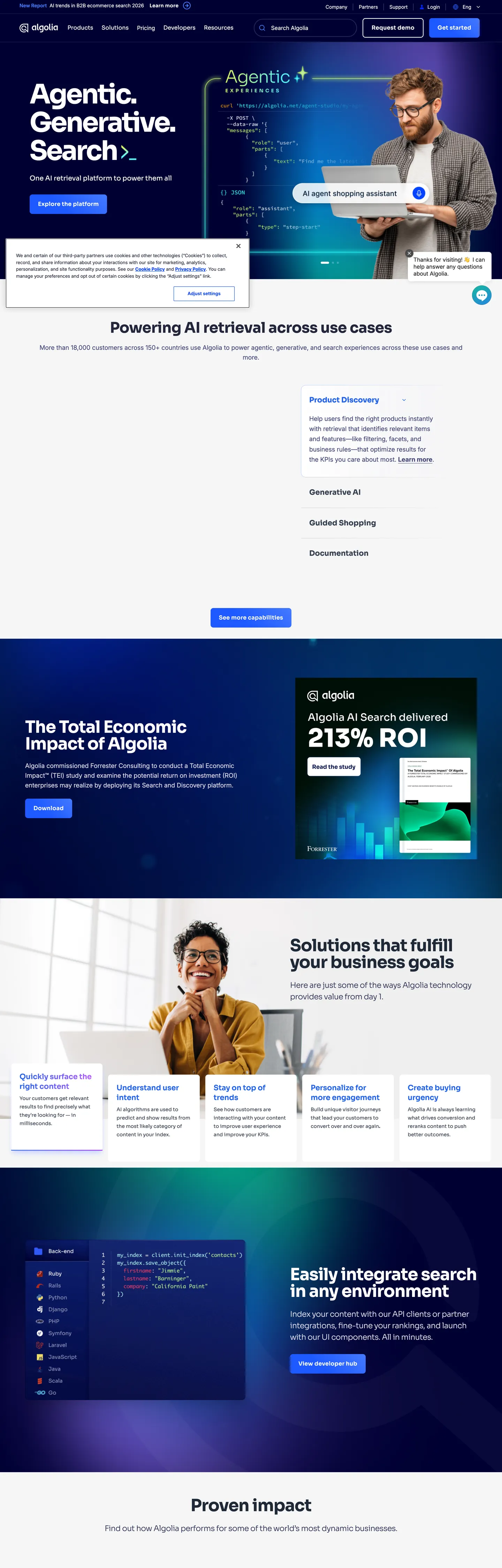 Screenshot of Algolia's website at algolia.com