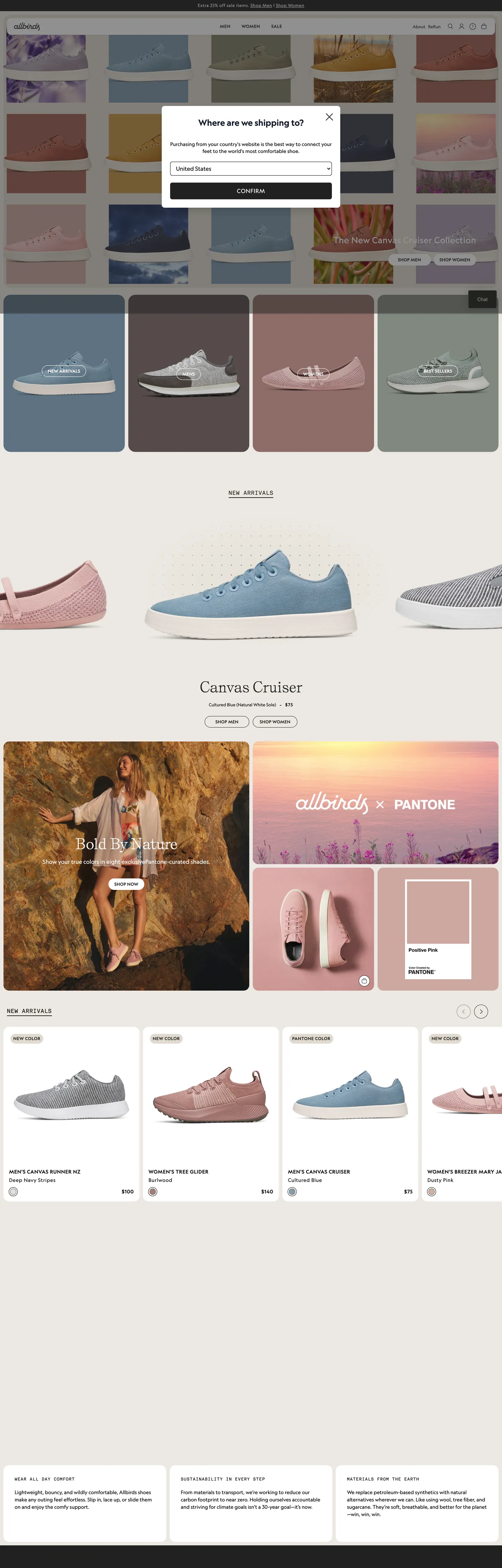 Allbirds's website at allbirds.com
