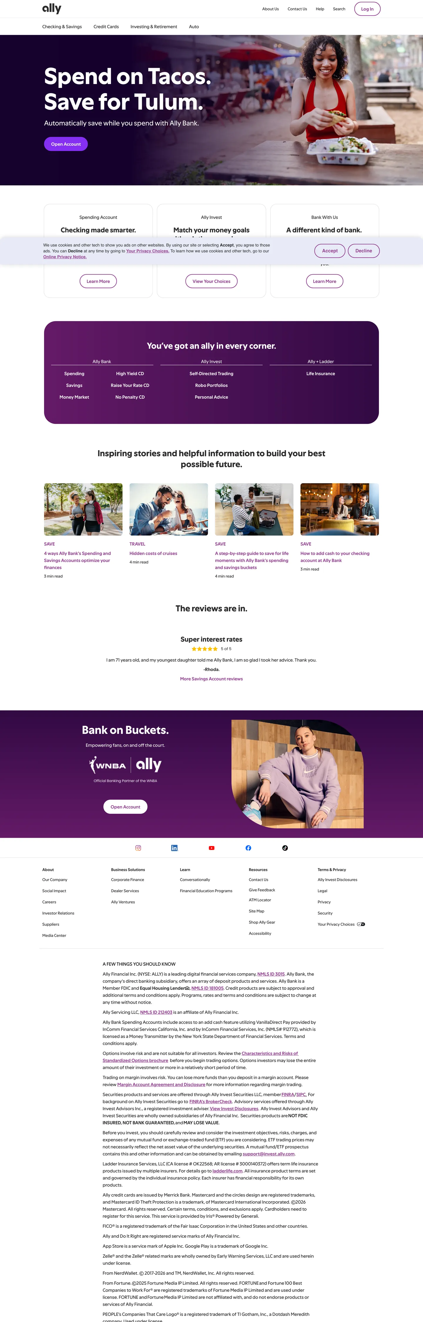 Ally's website at ally.com