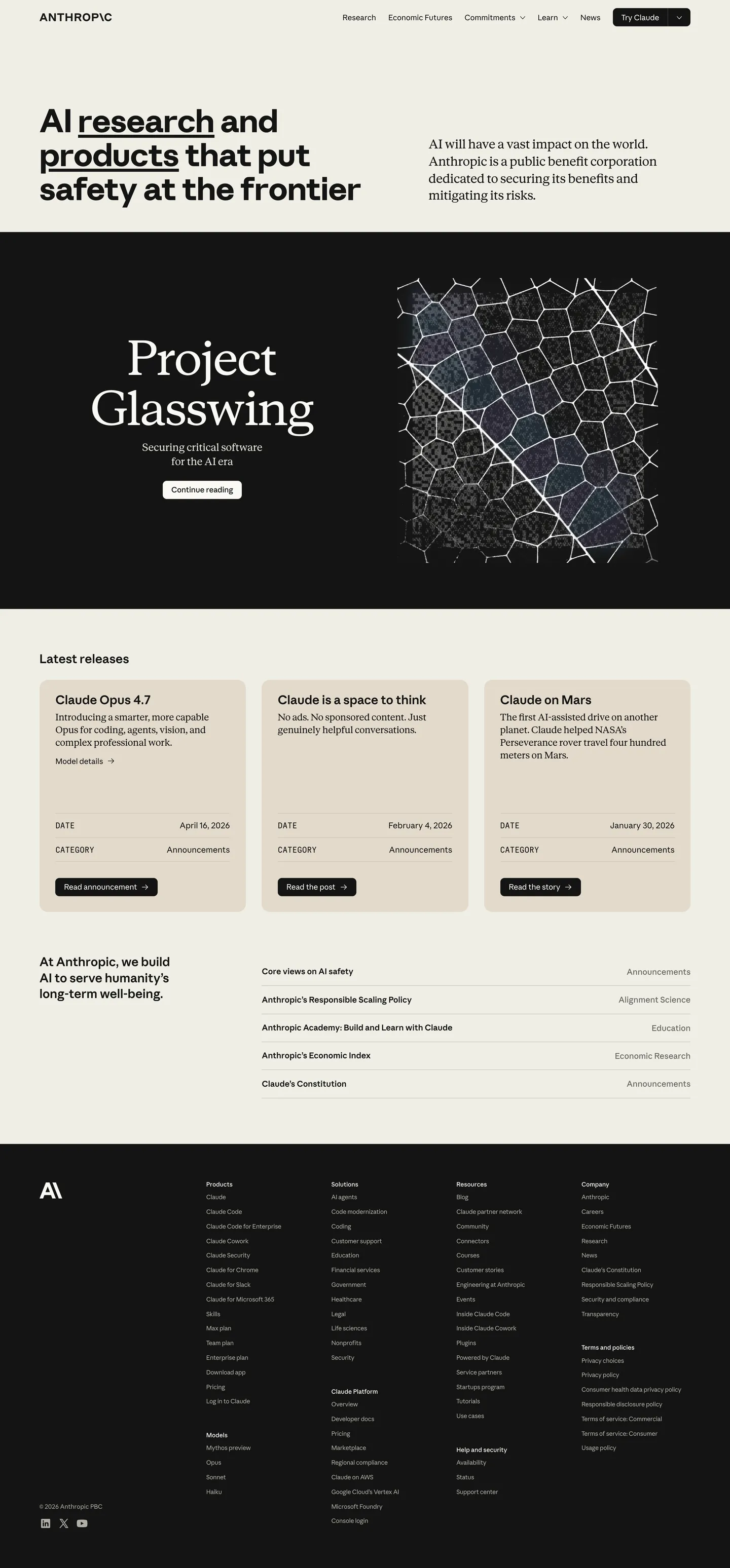 Screenshot of Anthropic's website at anthropic.com