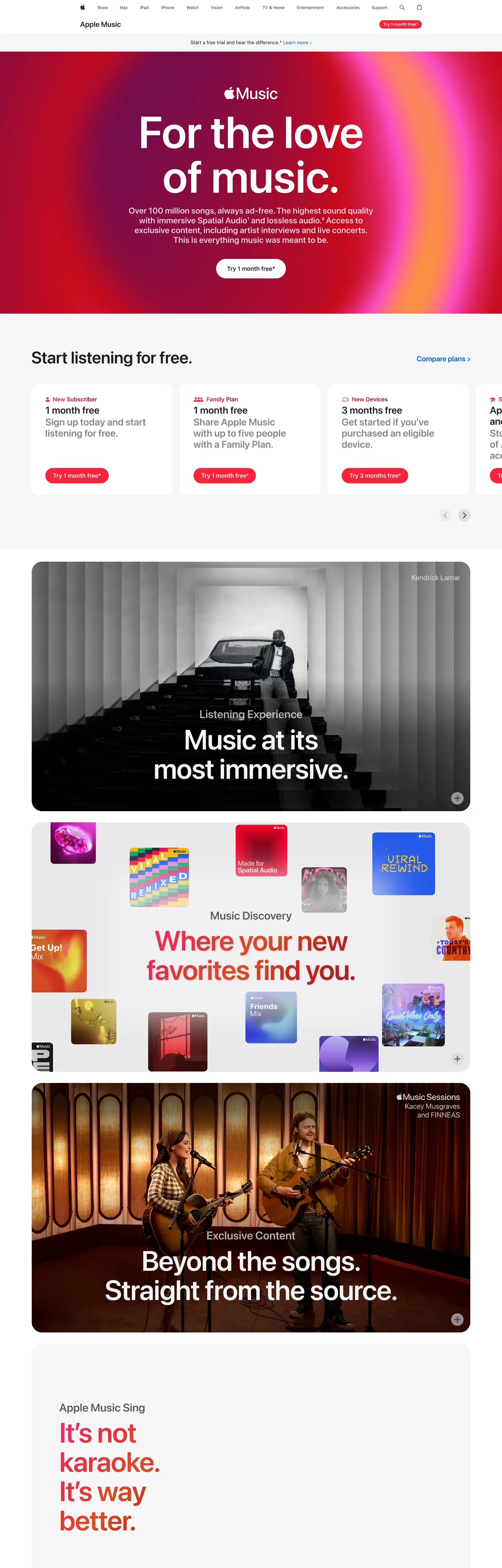 Apple Music's website at apple.com