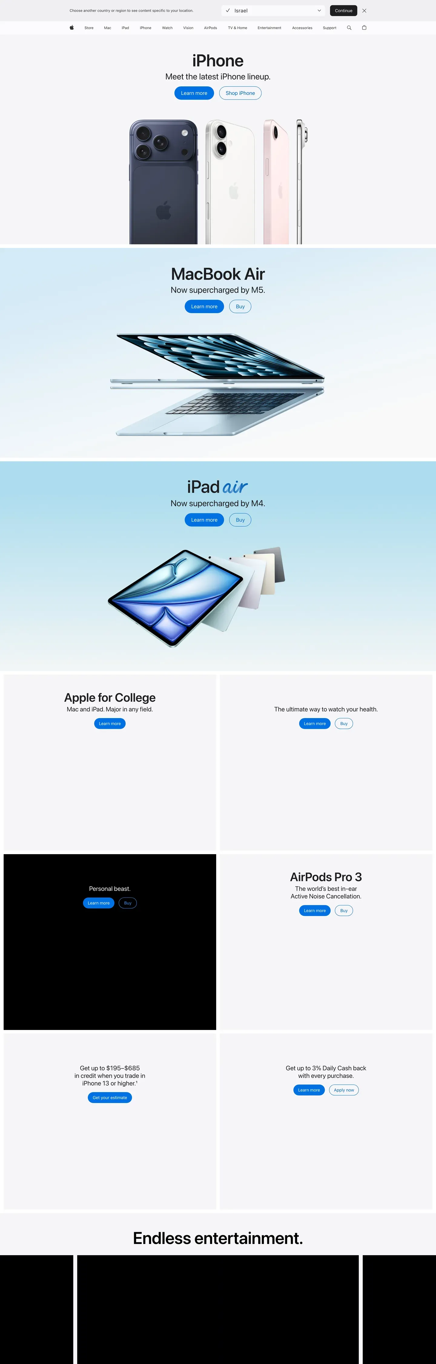 Screenshot of Apple's website at apple.com