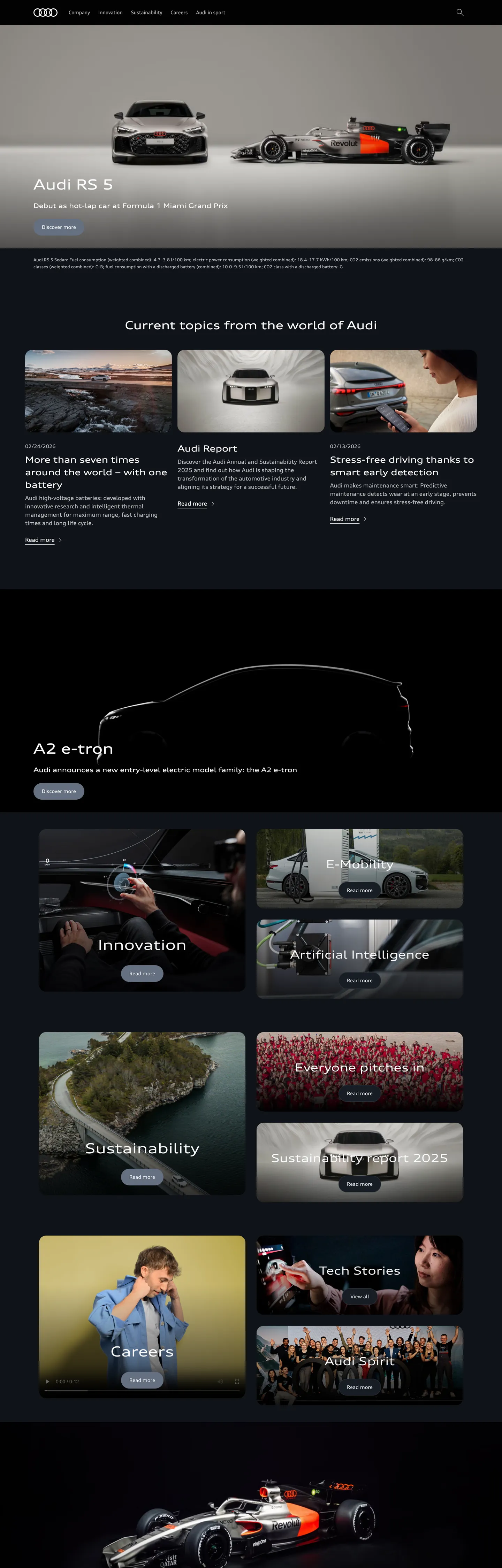 Audi's website at audi.com