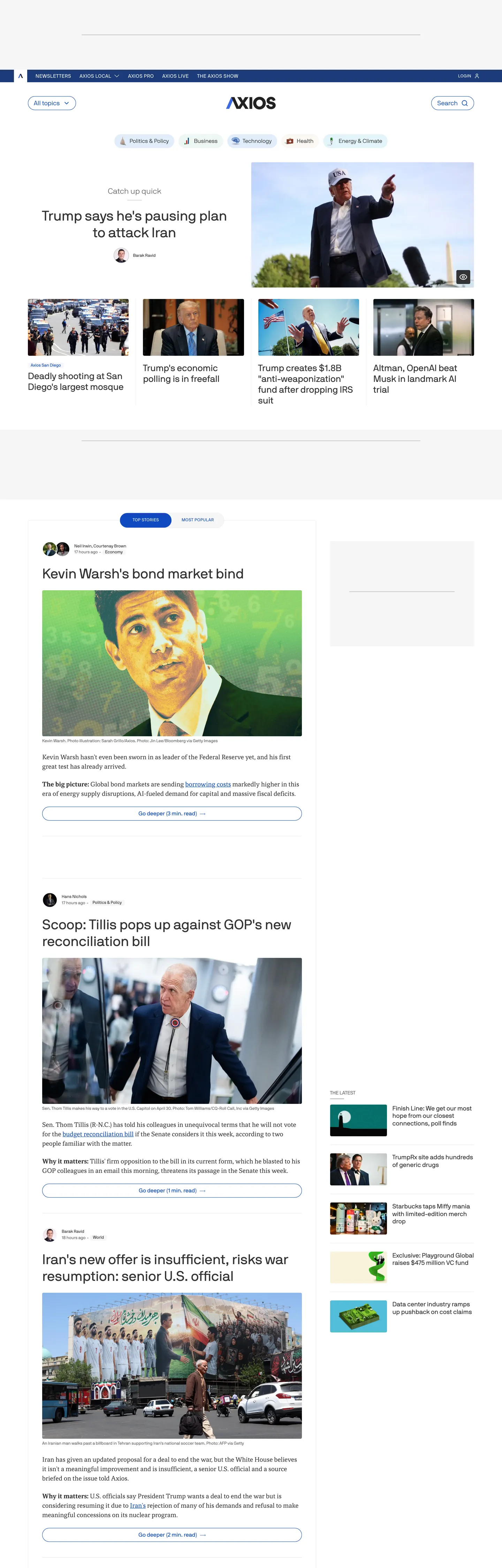 Axios's website at axios.com