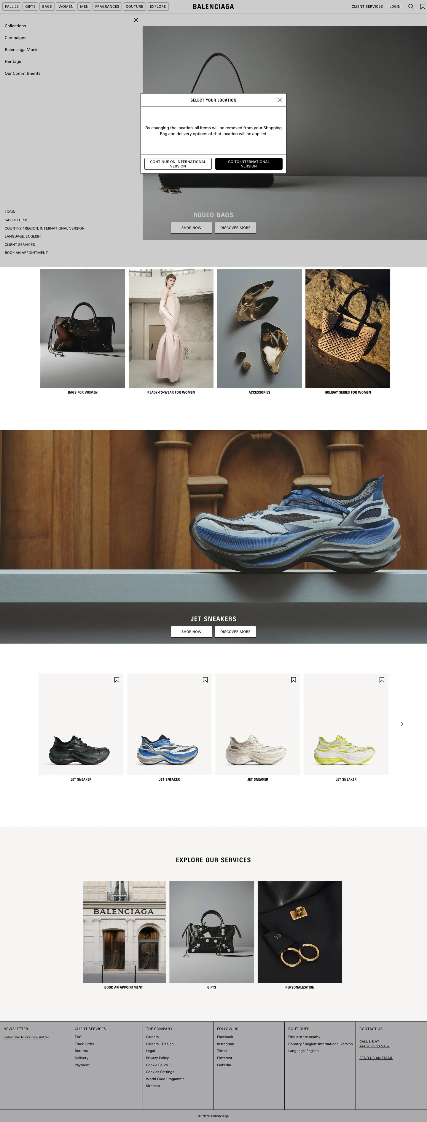 Balenciaga's website at balenciaga.com