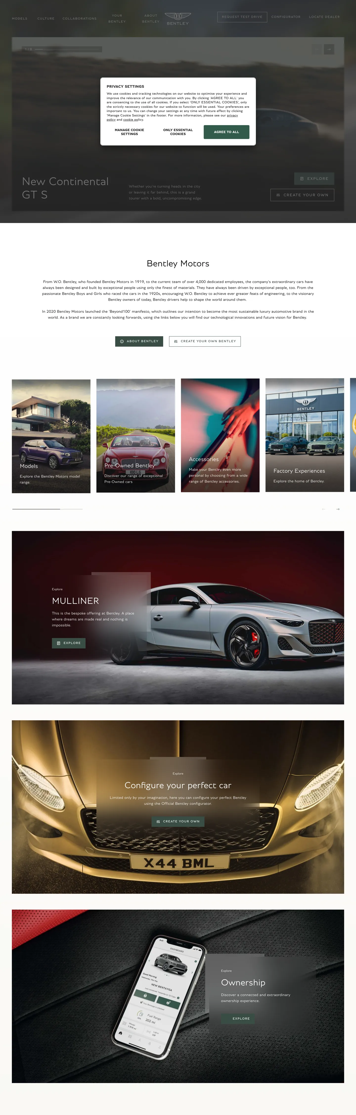 Bentley's website at bentleymotors.com