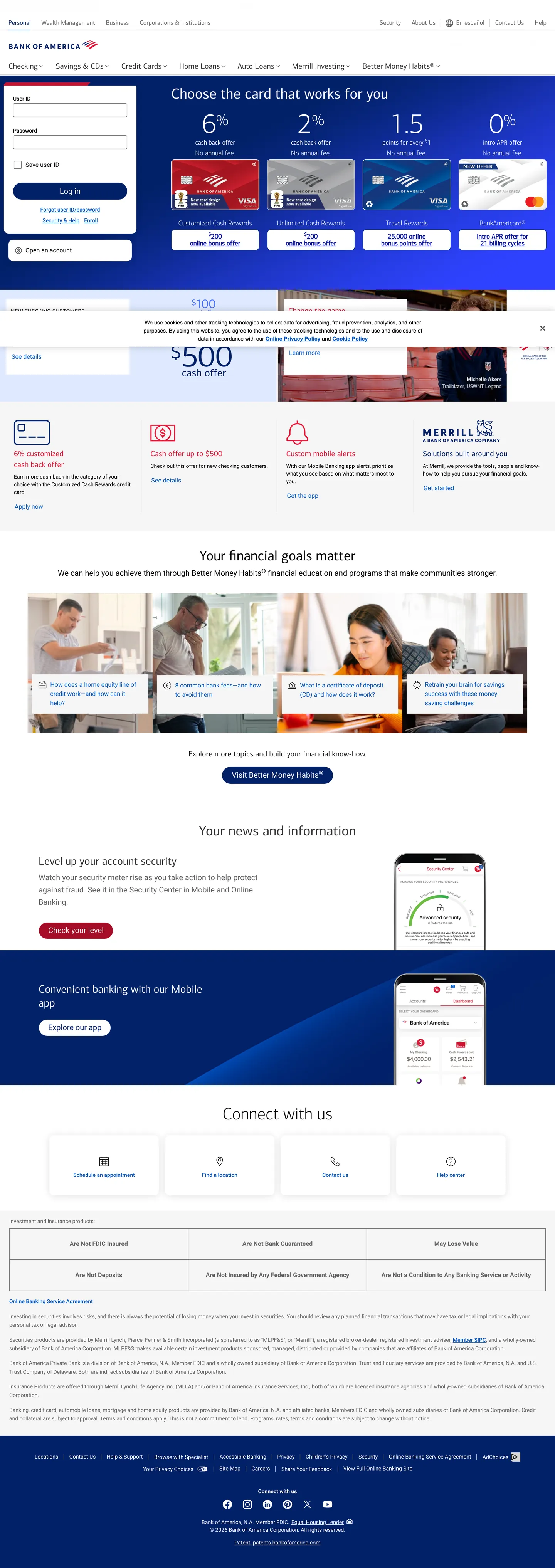 Bank of America's website at bankofamerica.com