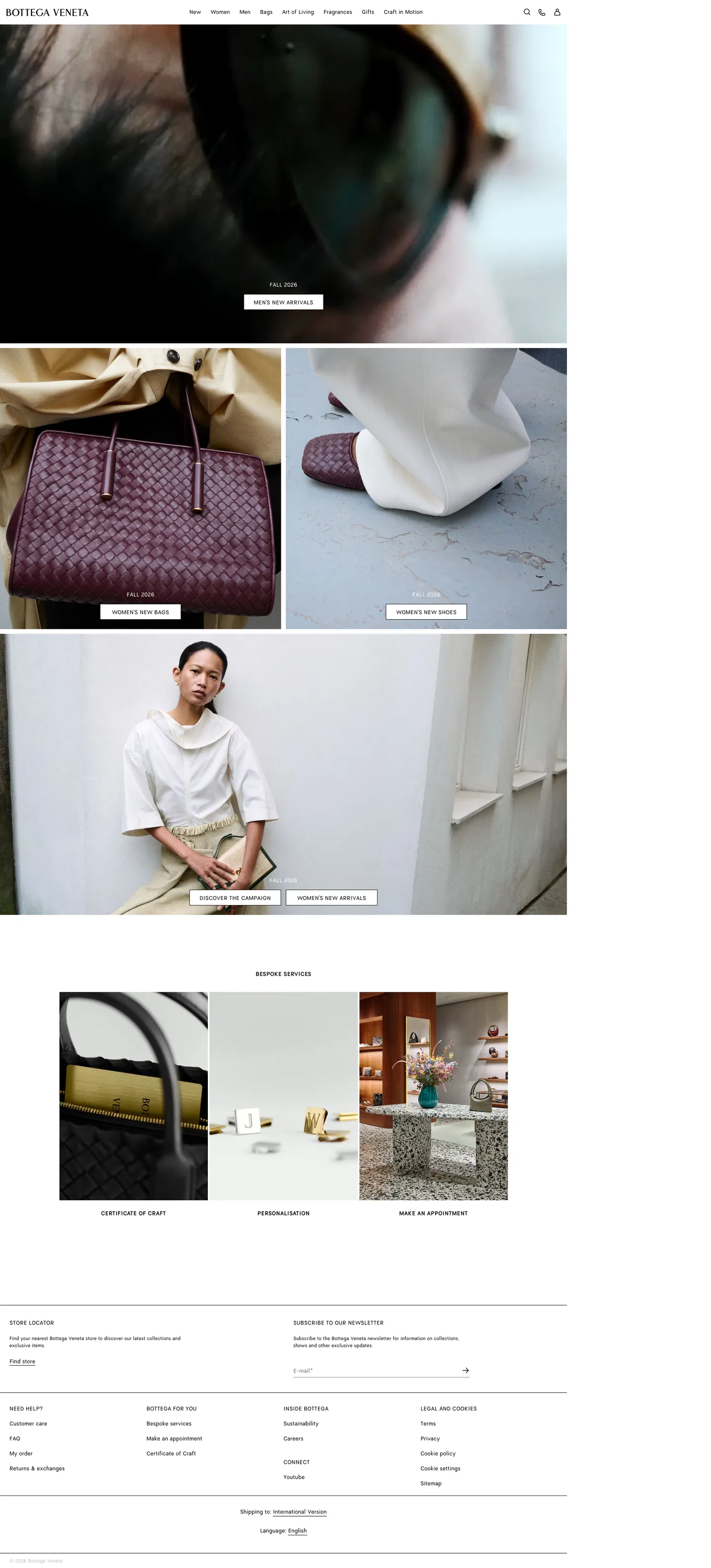 Bottega Veneta's website at bottegaveneta.com