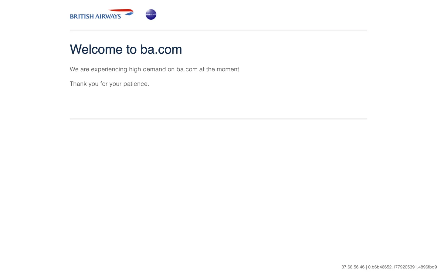 Screenshot of British Airways's website at britishairways.com