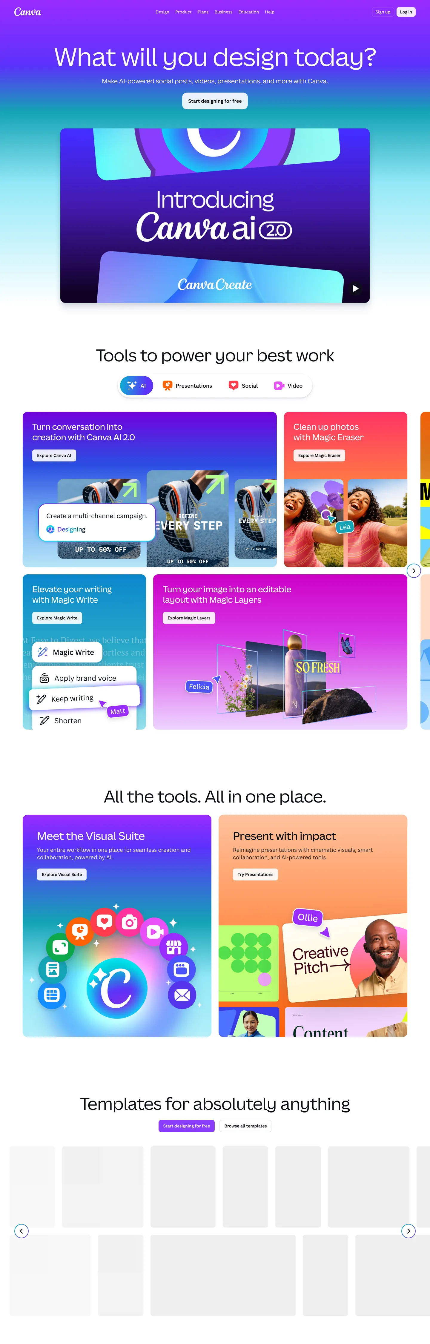 Canva's website at canva.com