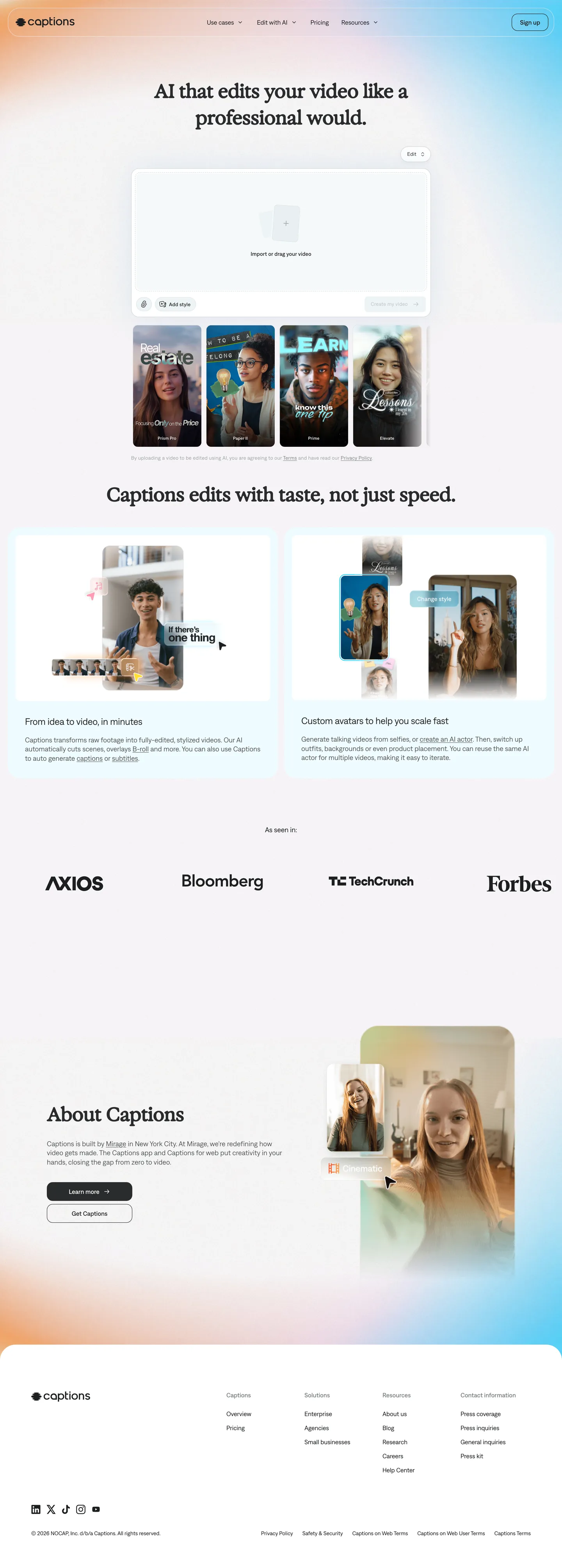 Captions's website at captions.ai
