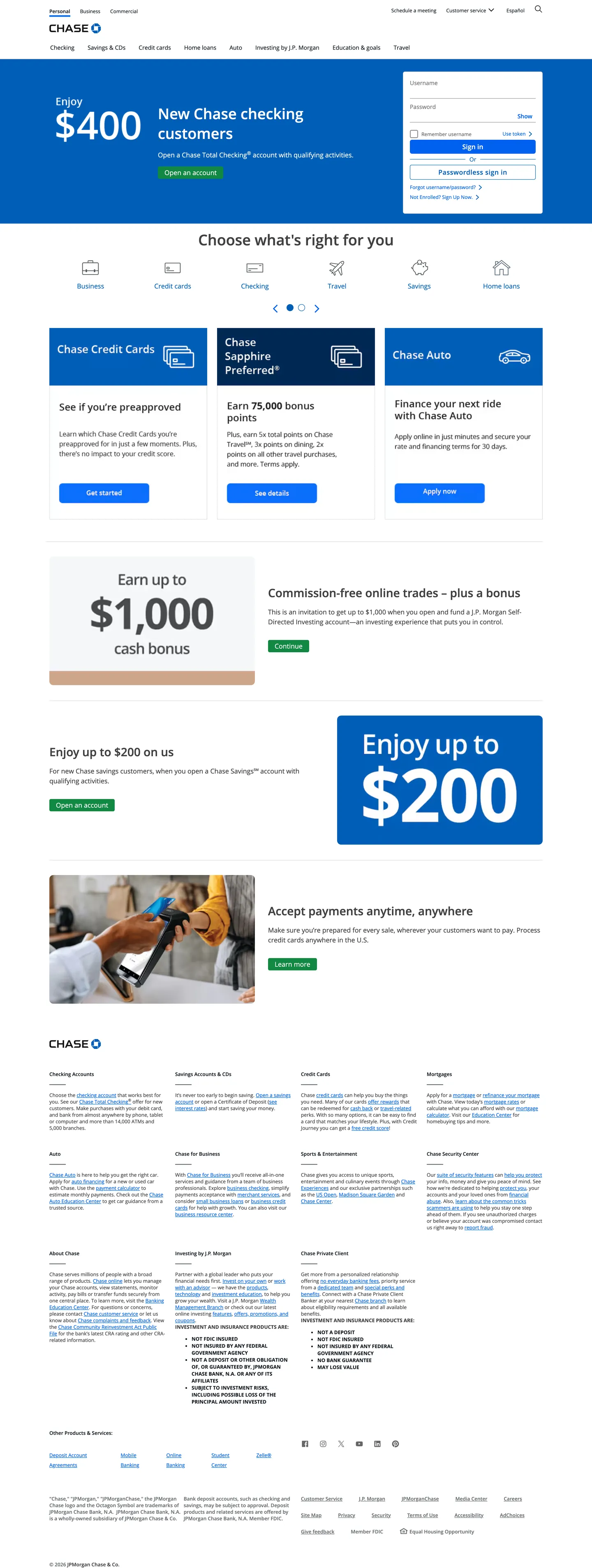 Chase's website at chase.com