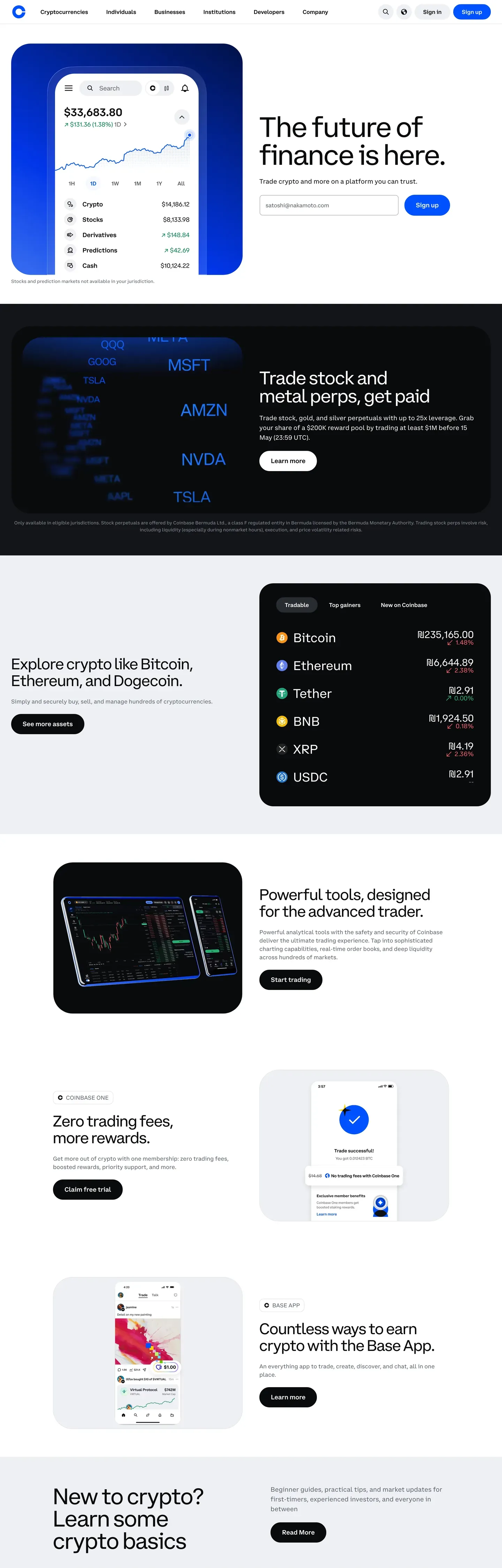 Screenshot of Coinbase's website at coinbase.com