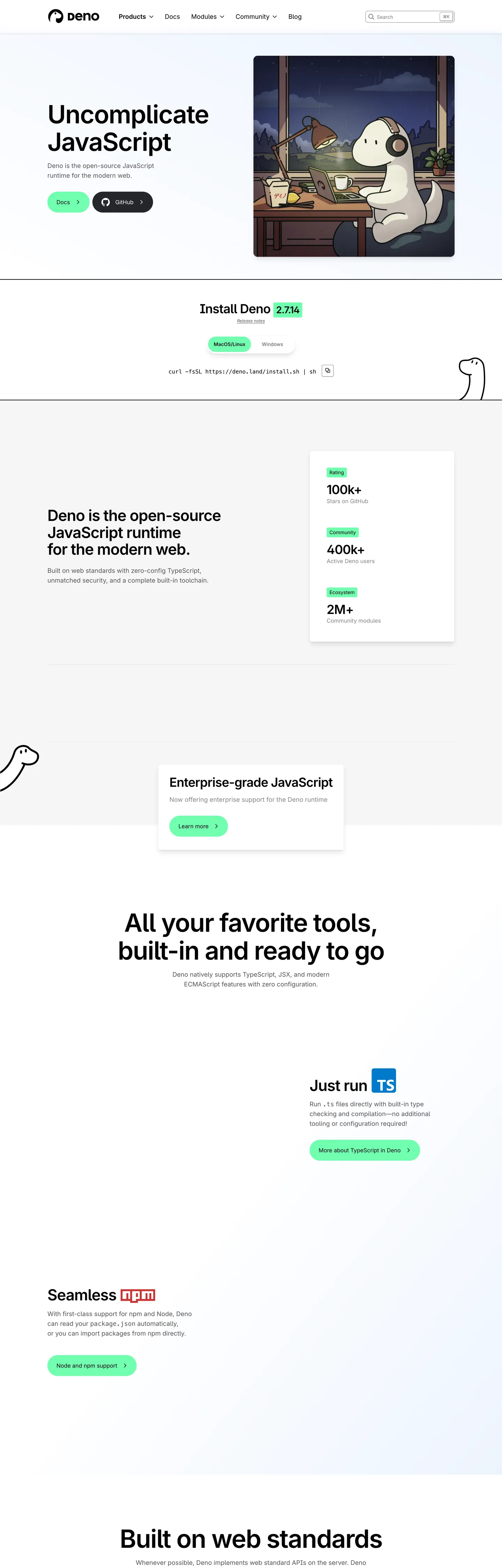 Deno Inspired's website at deno.com