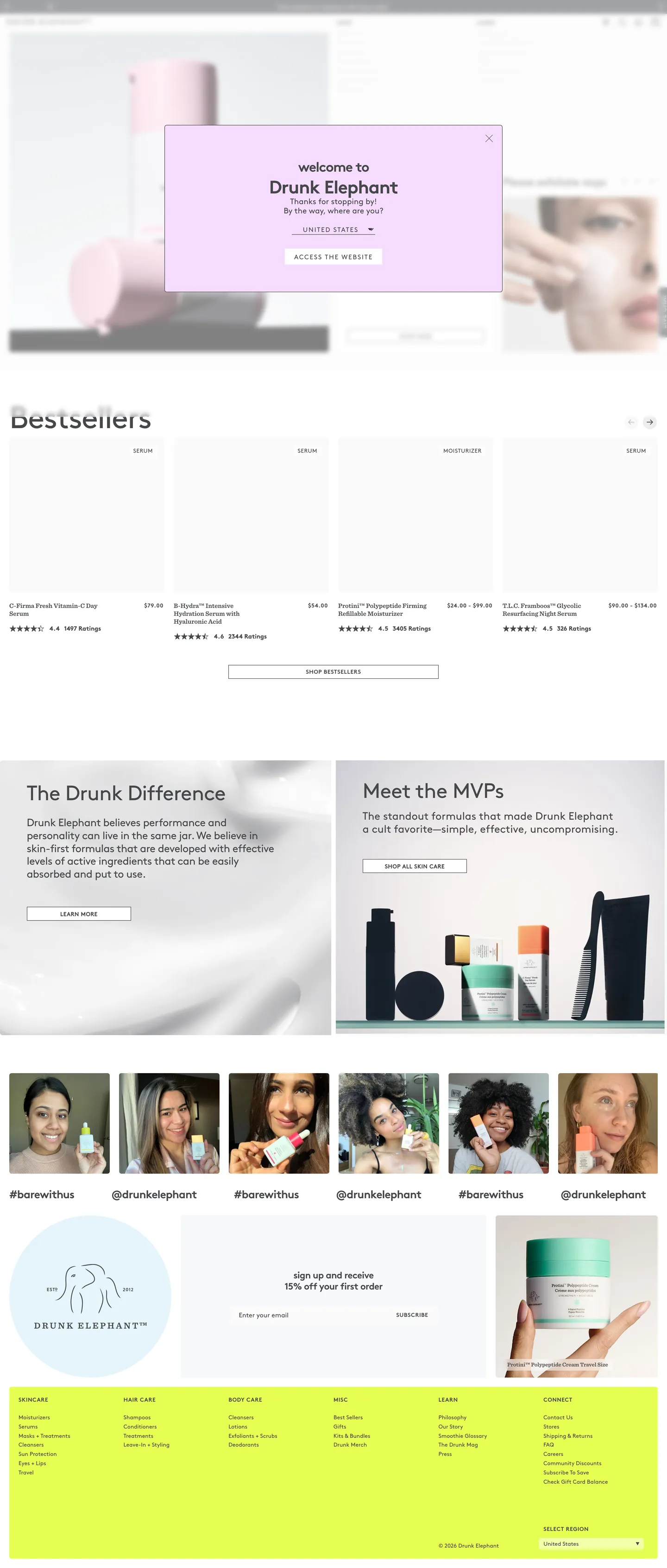 Drunk Elephant's website at drunkelephant.com