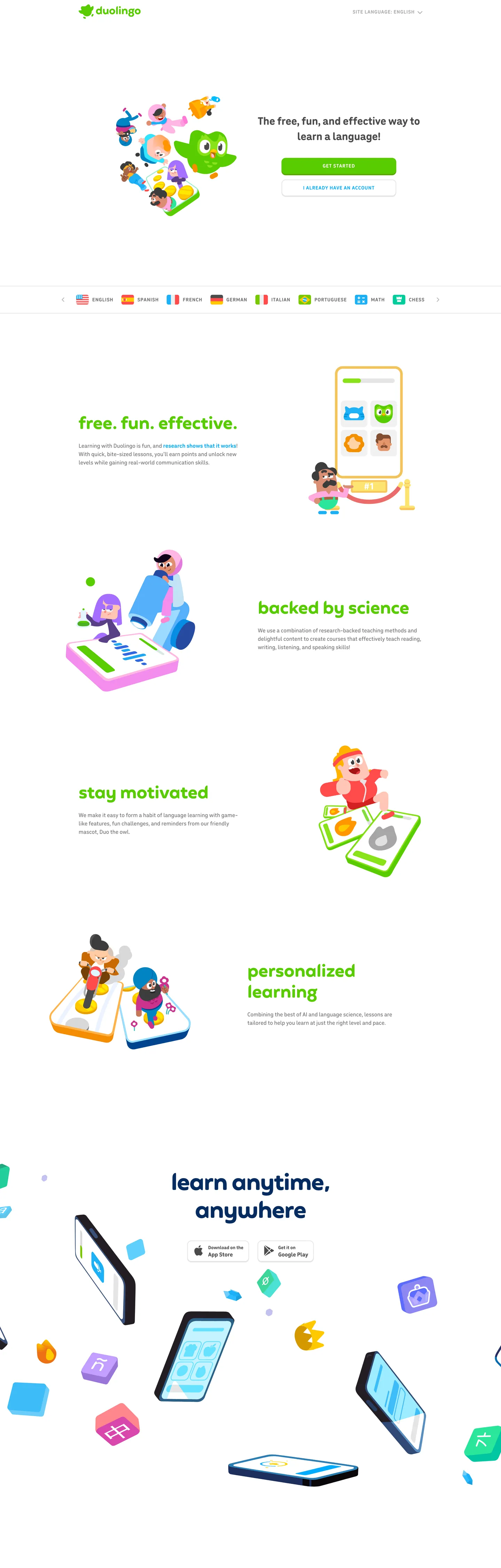 Duolingo's website at duolingo.com