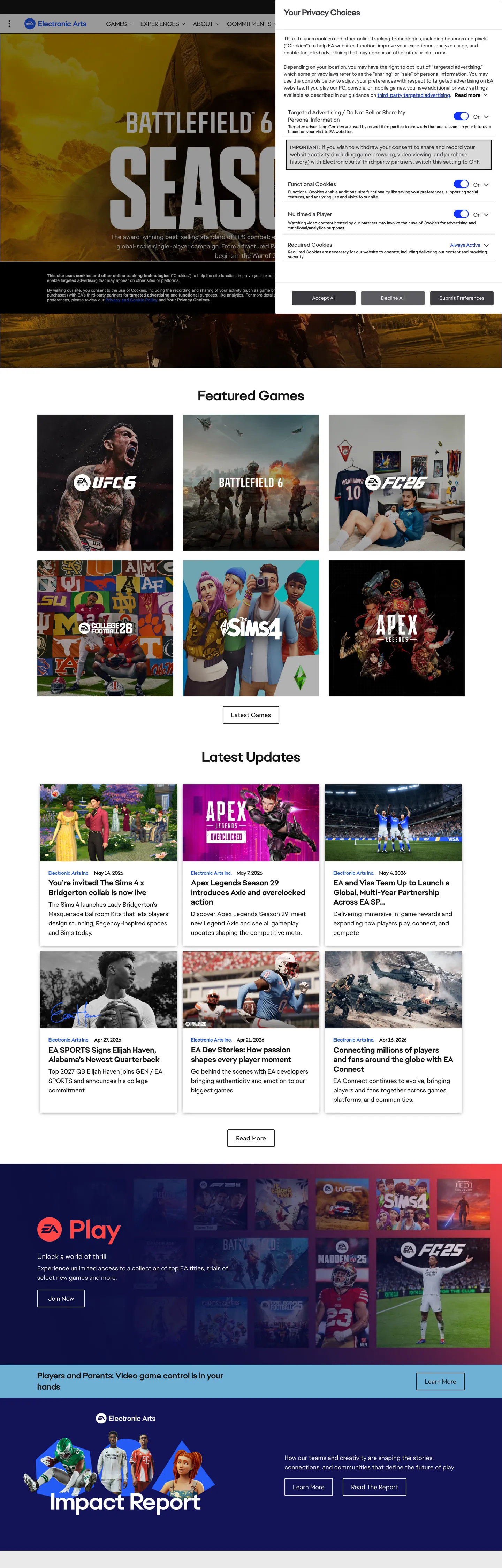 Electronic Arts's website at ea.com