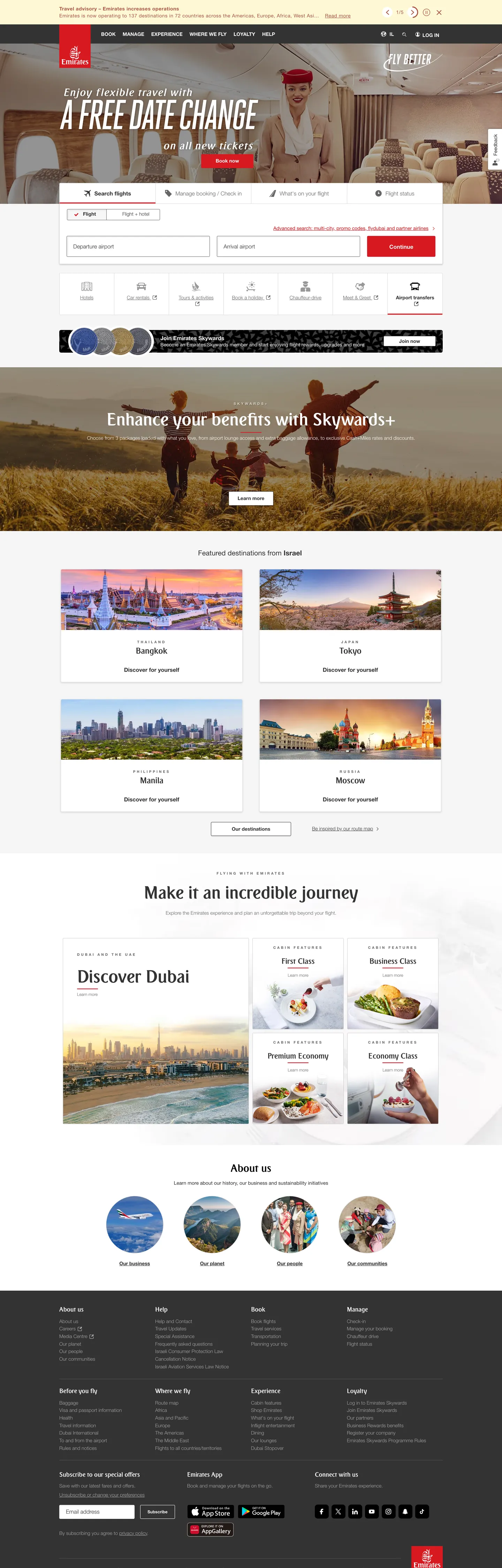 Emirates's website at emirates.com