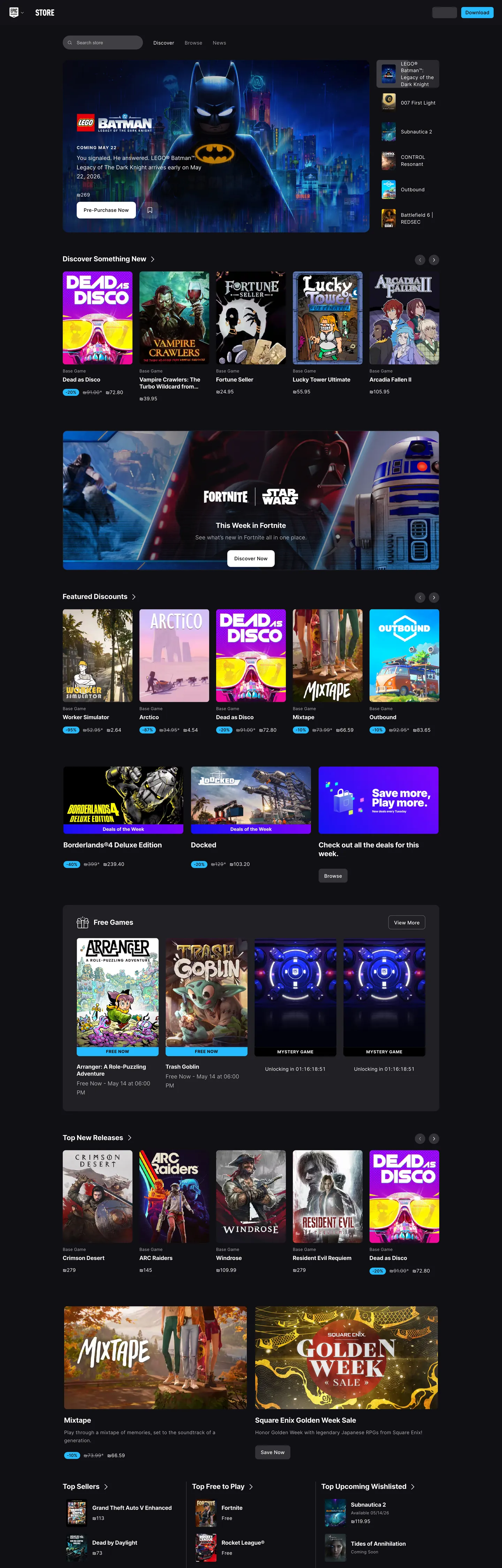 Epic Games Store's website at store.epicgames.com