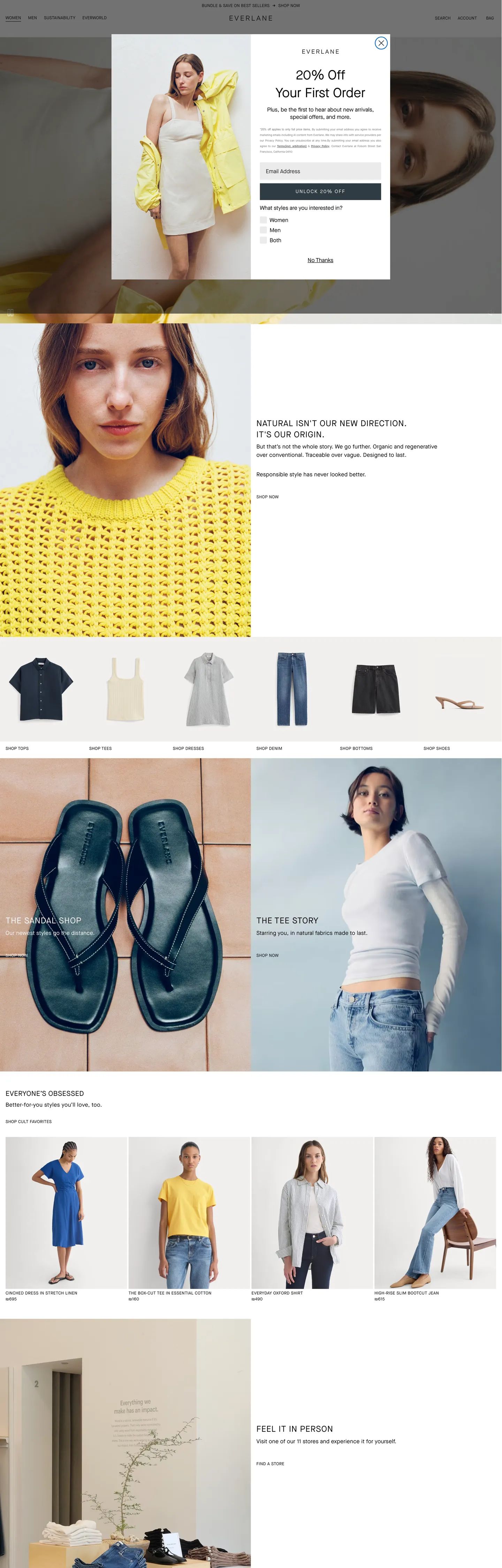 Everlane's website at everlane.com