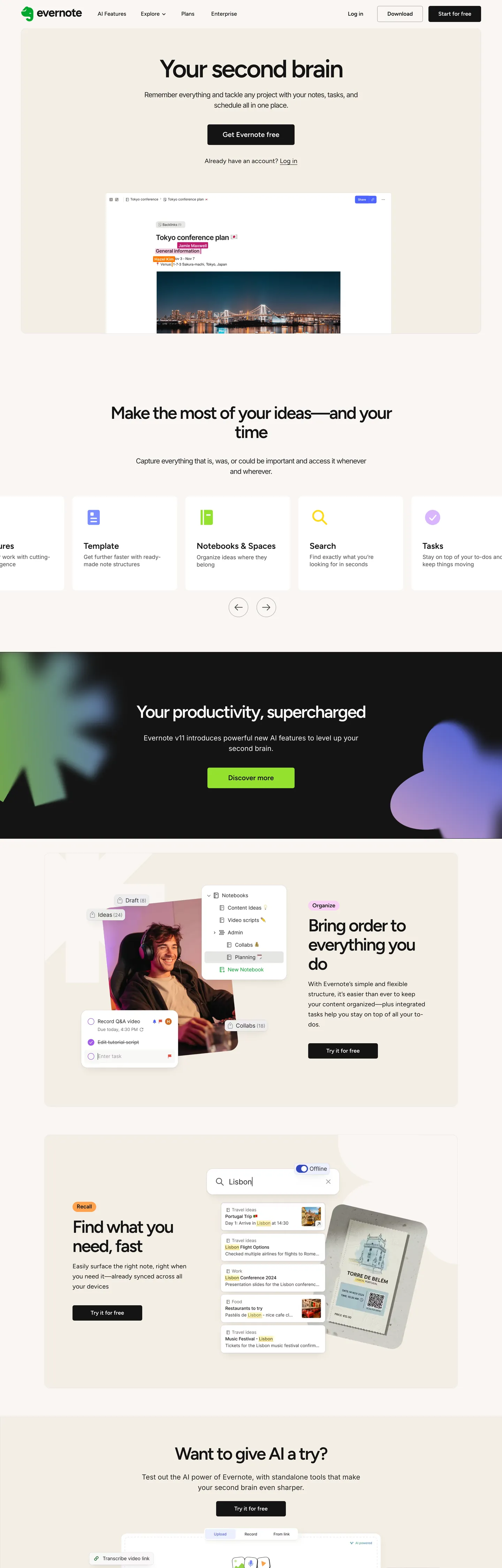 Evernote's website at evernote.com