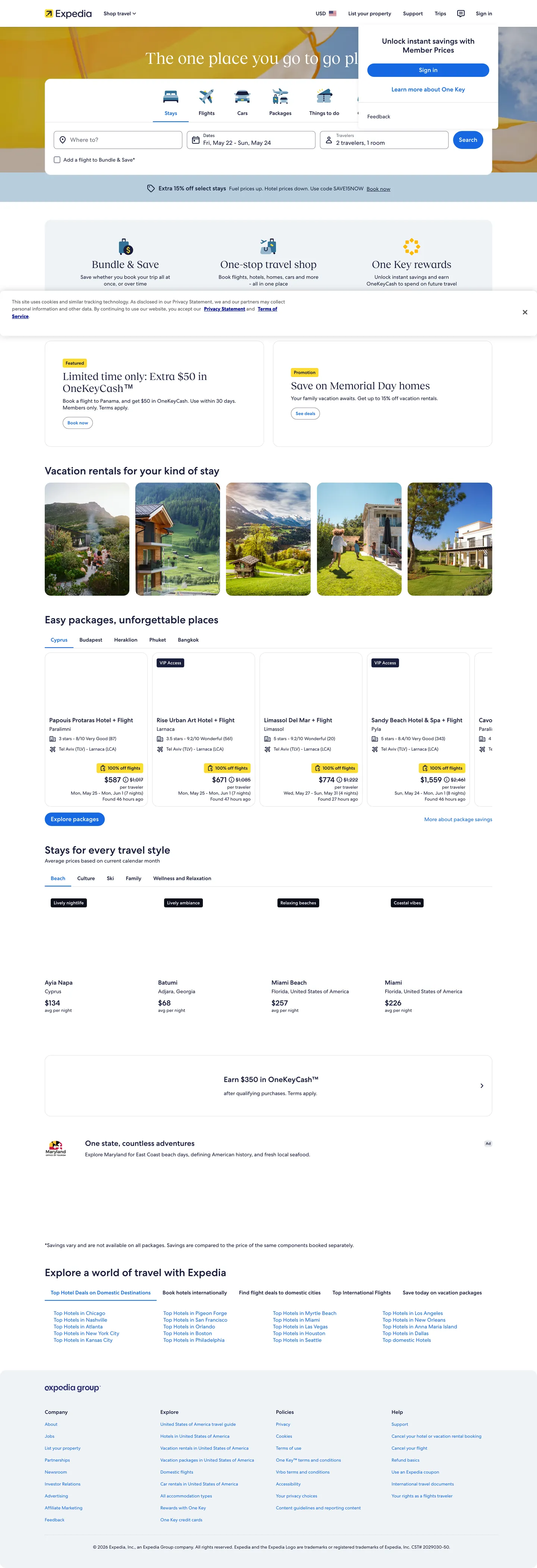 Expedia's website at expedia.com
