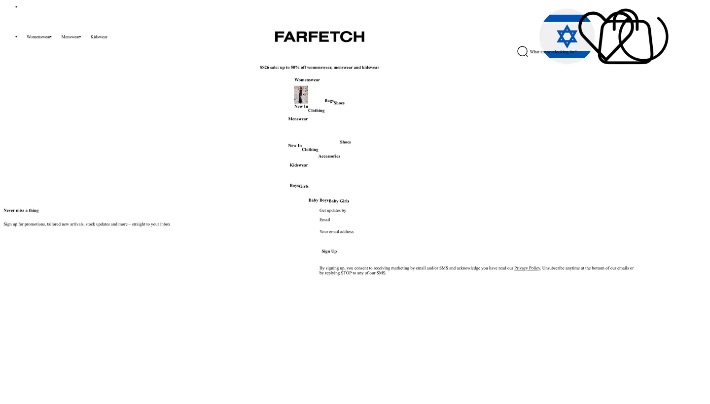 Farfetch's website at farfetch.com