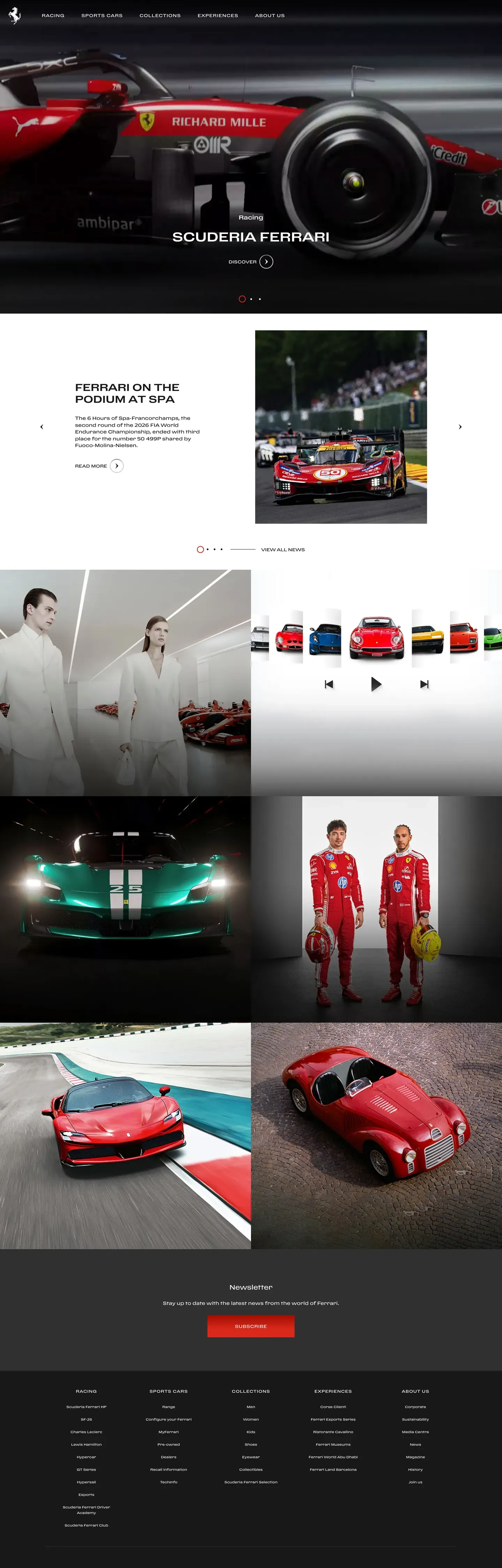 Screenshot of Ferrari's website at ferrari.com