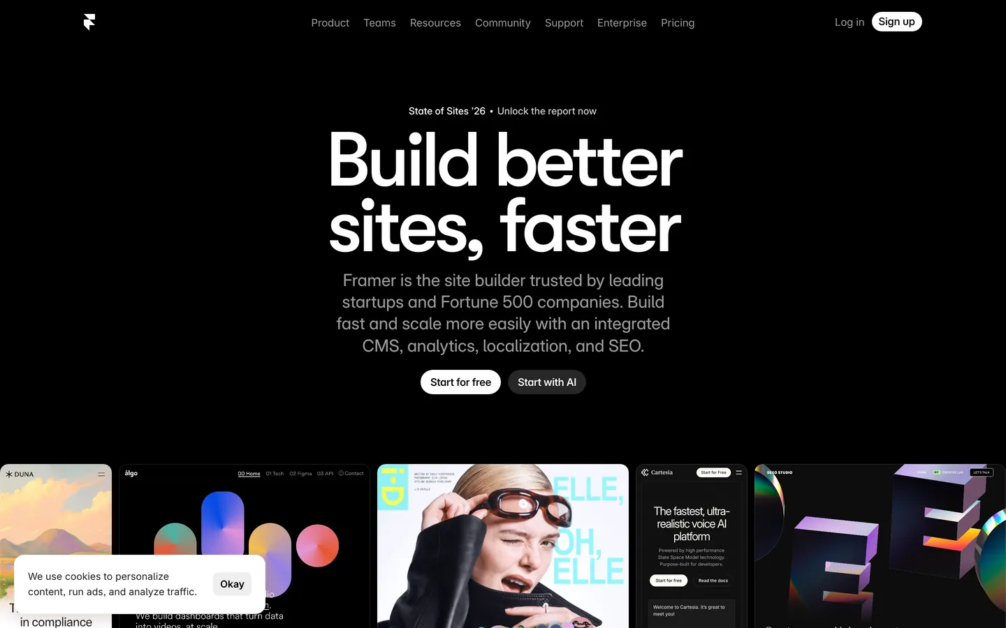 Screenshot of Framer's website at framer.com