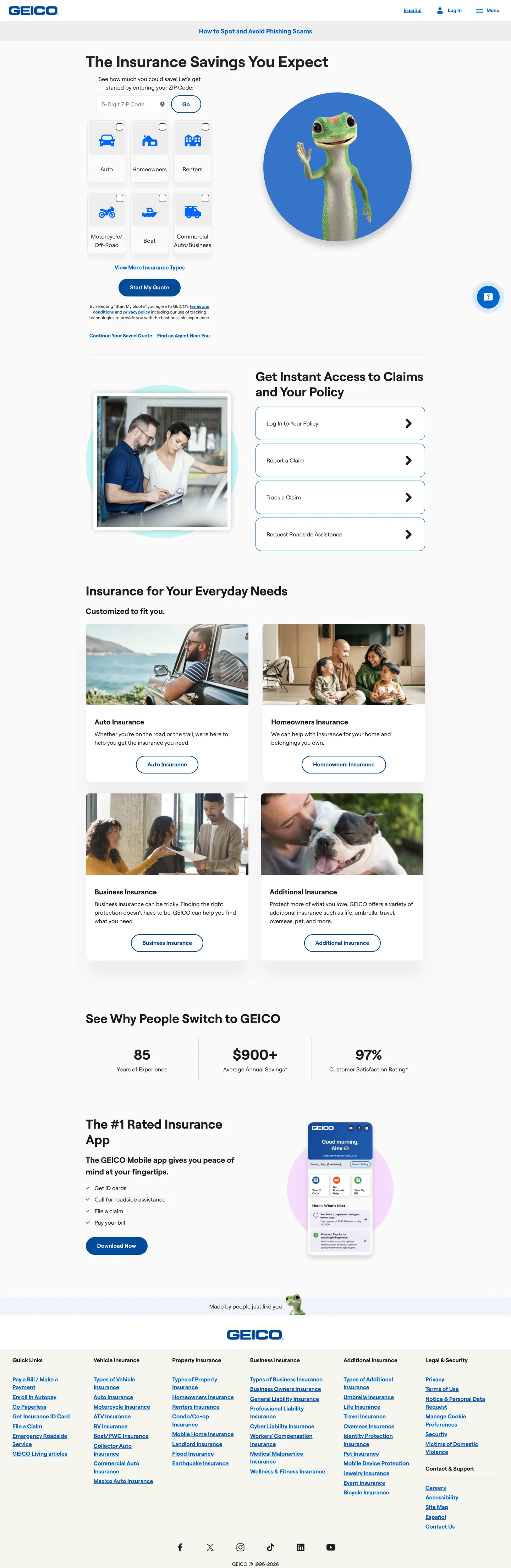 GEICO's website at geico.com