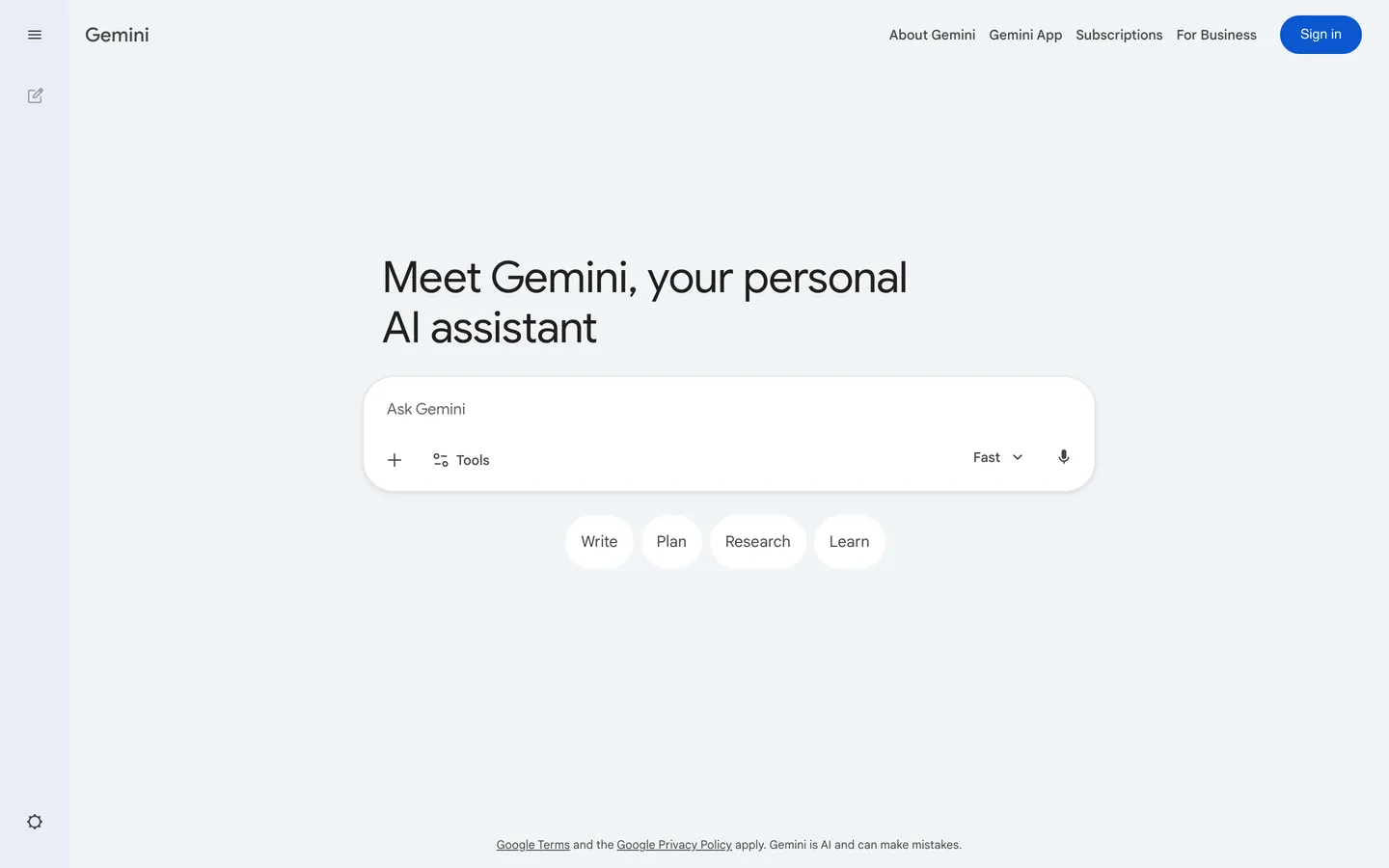 Gemini's website at gemini.google.com