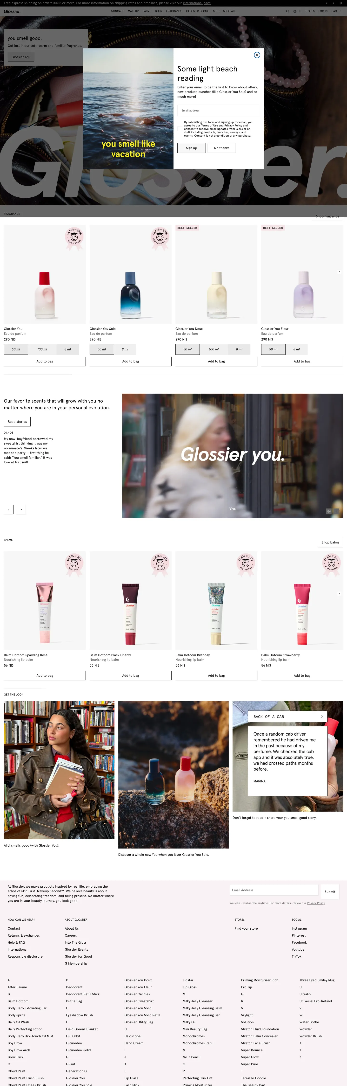 Glossier's website at glossier.com
