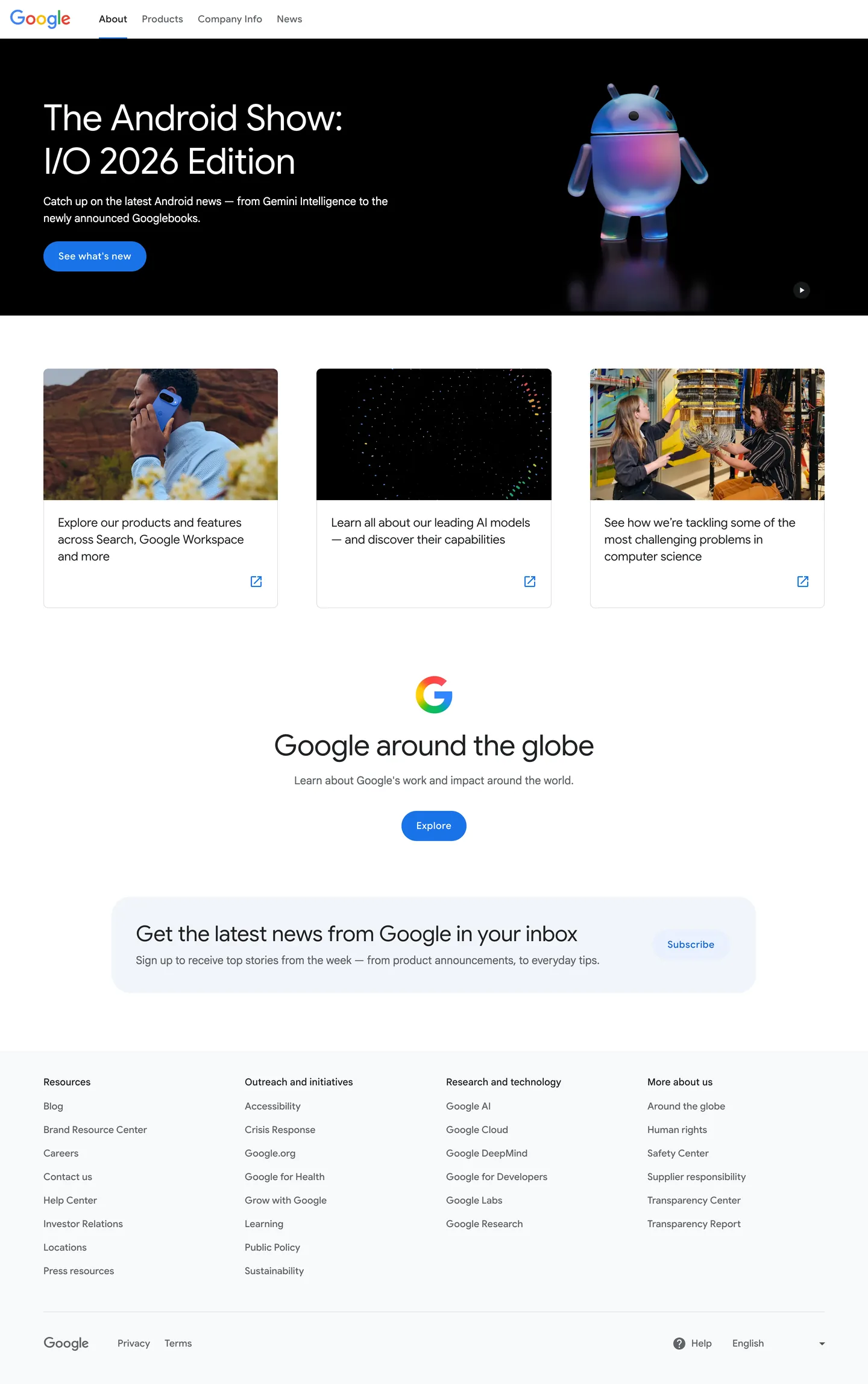 Google's website at about.google