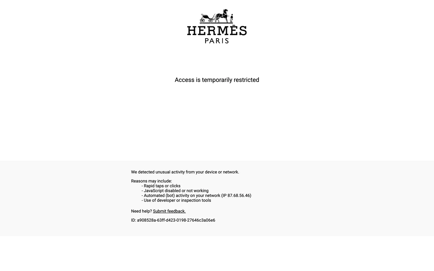 Hermès's website at hermes.com