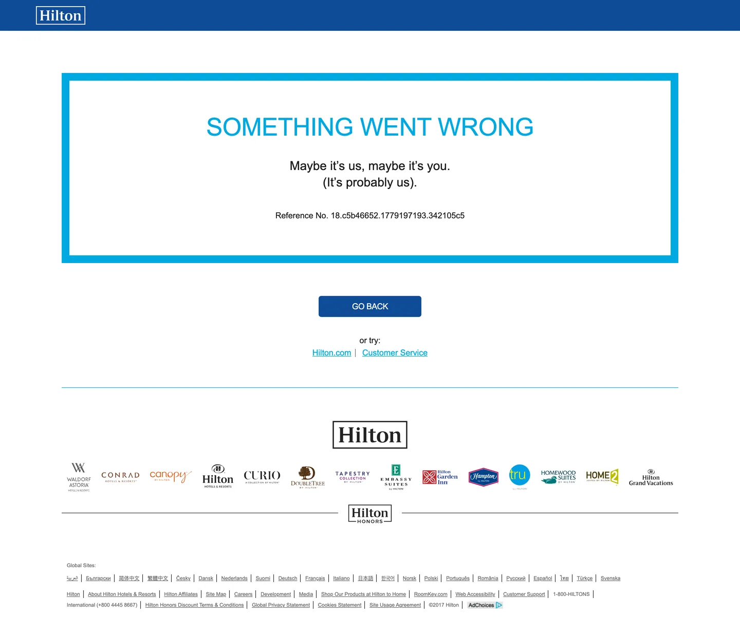 Hilton's website at hilton.com
