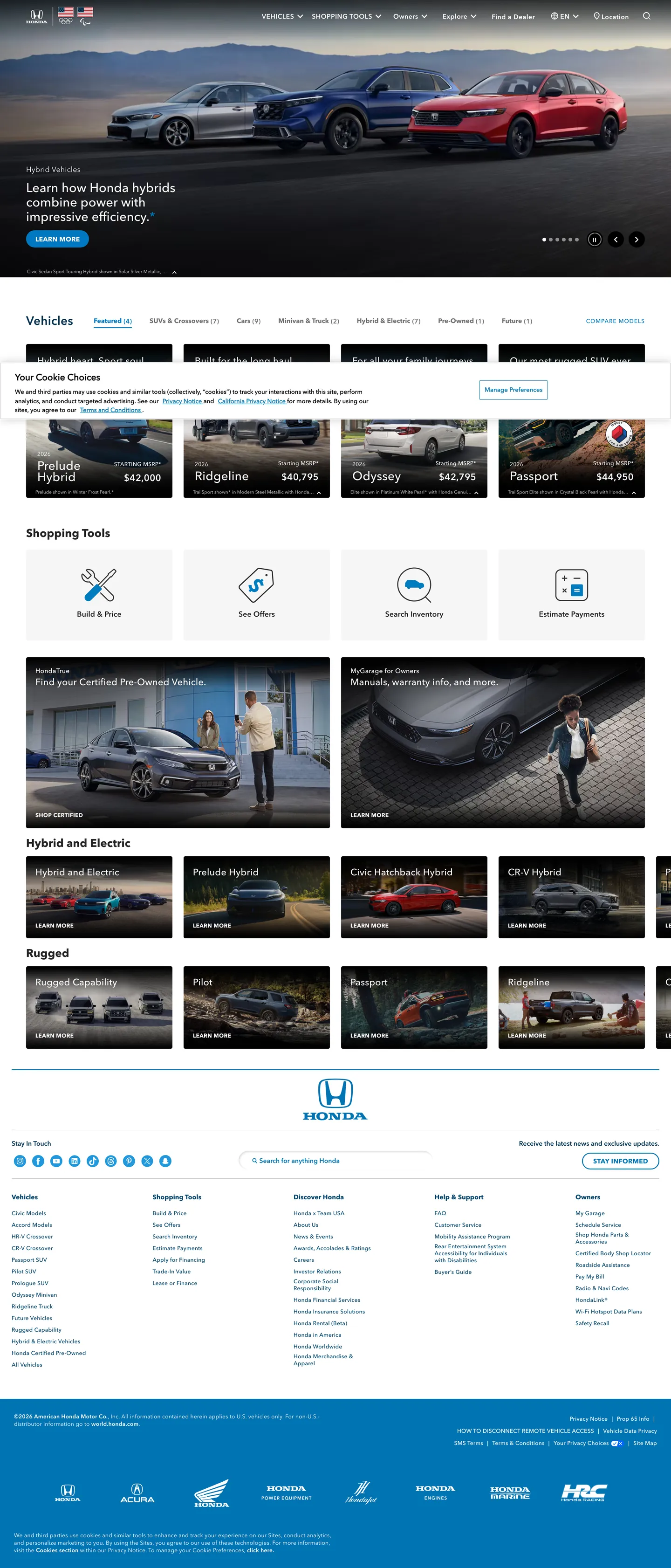 Honda's website at automobiles.honda.com