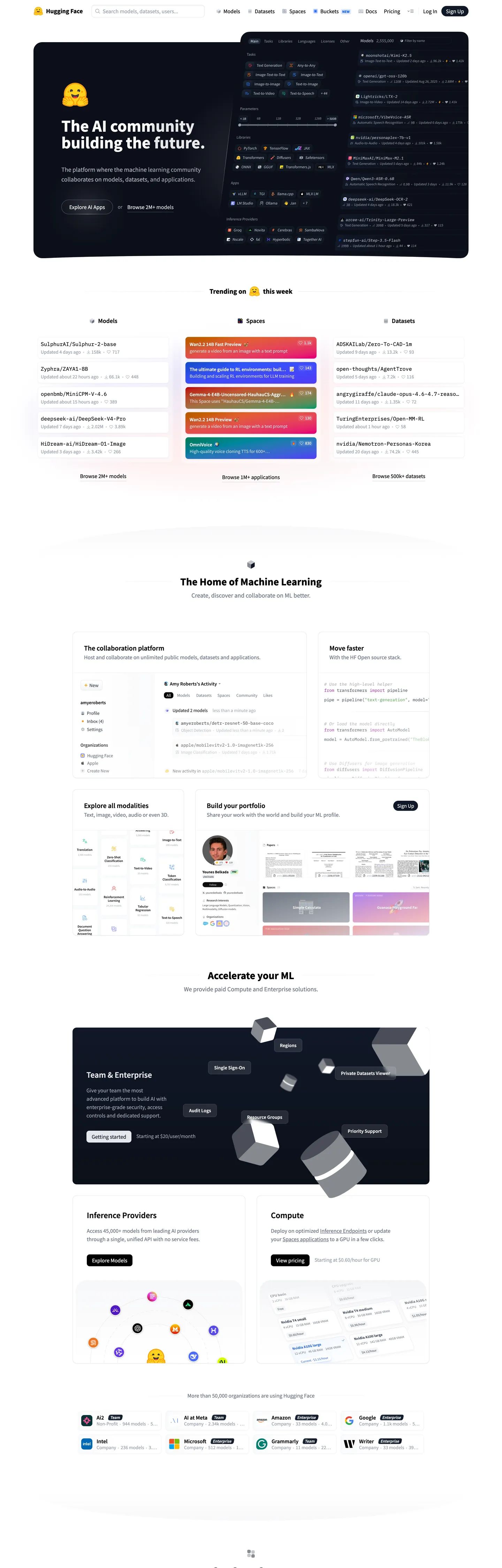 Screenshot of Hugging Face's website at huggingface.co