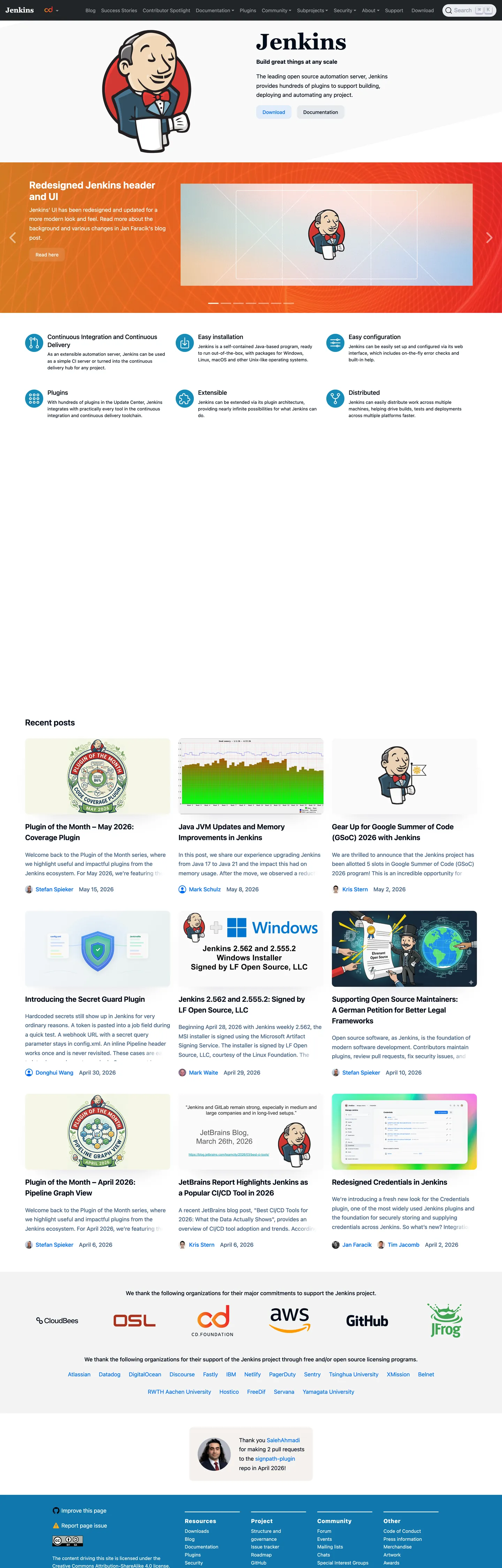Jenkins's website at jenkins.io