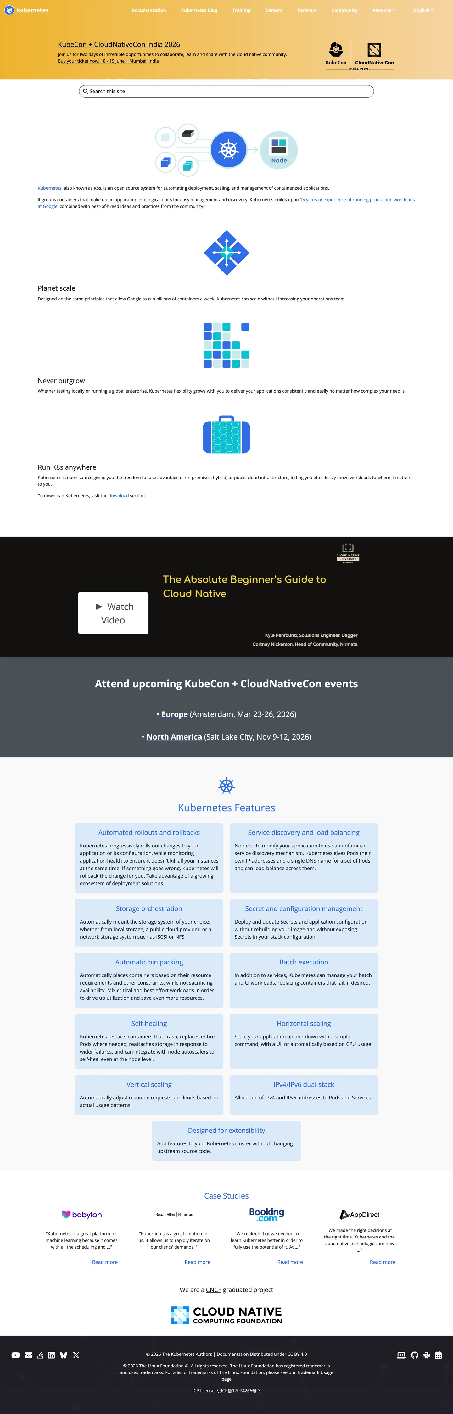 Kubernetes's website at kubernetes.io