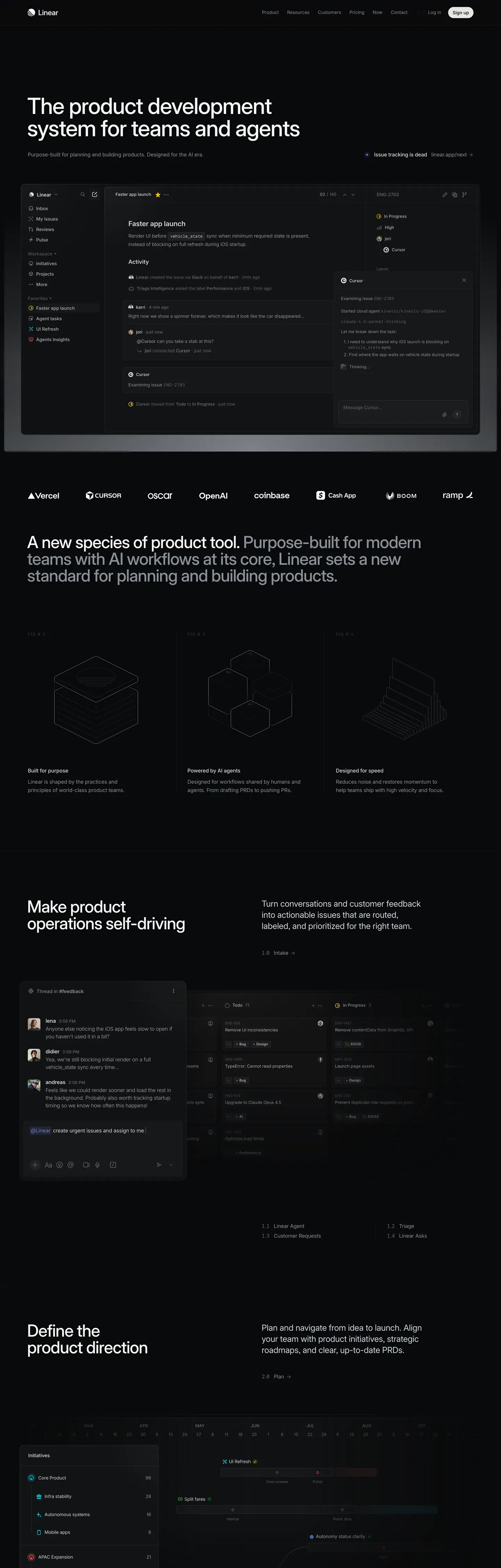 Screenshot of Linear's website at linear.app