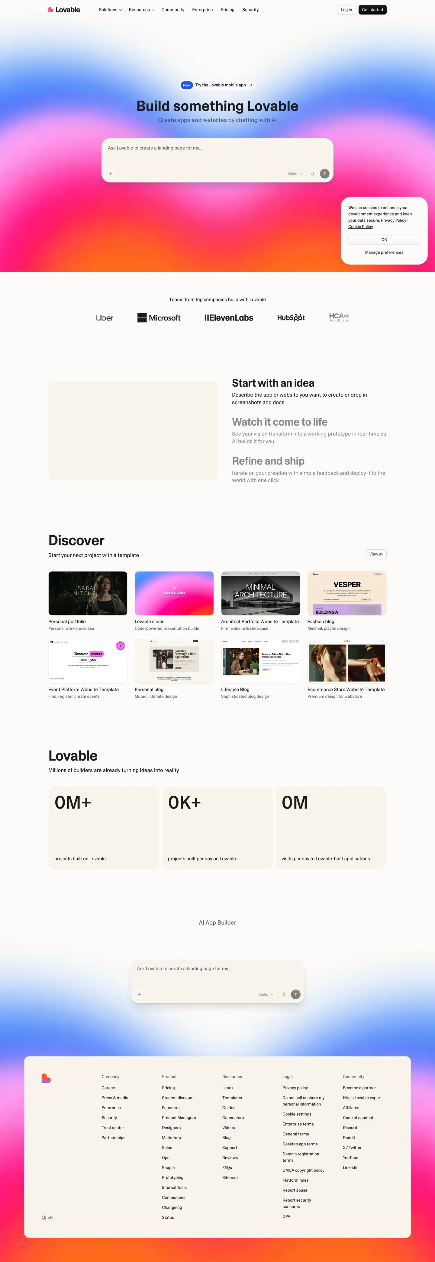 Lovable's website at lovable.dev
