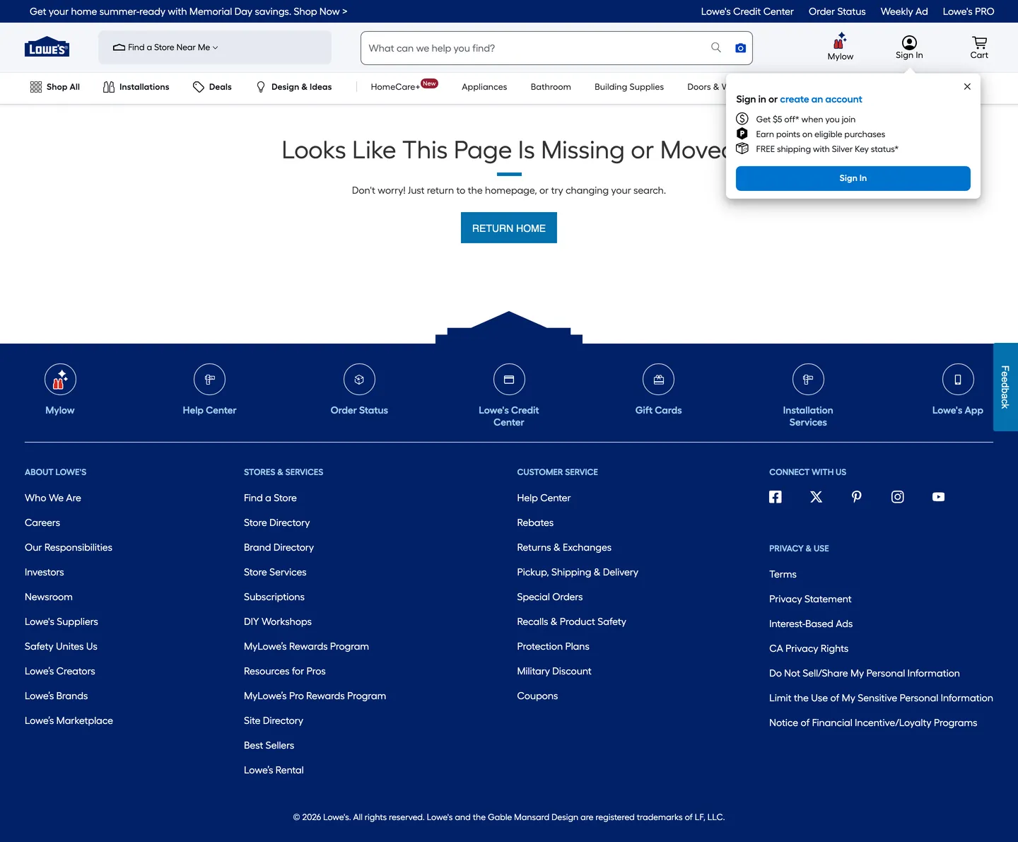 Lowe's's website at lowes.com
