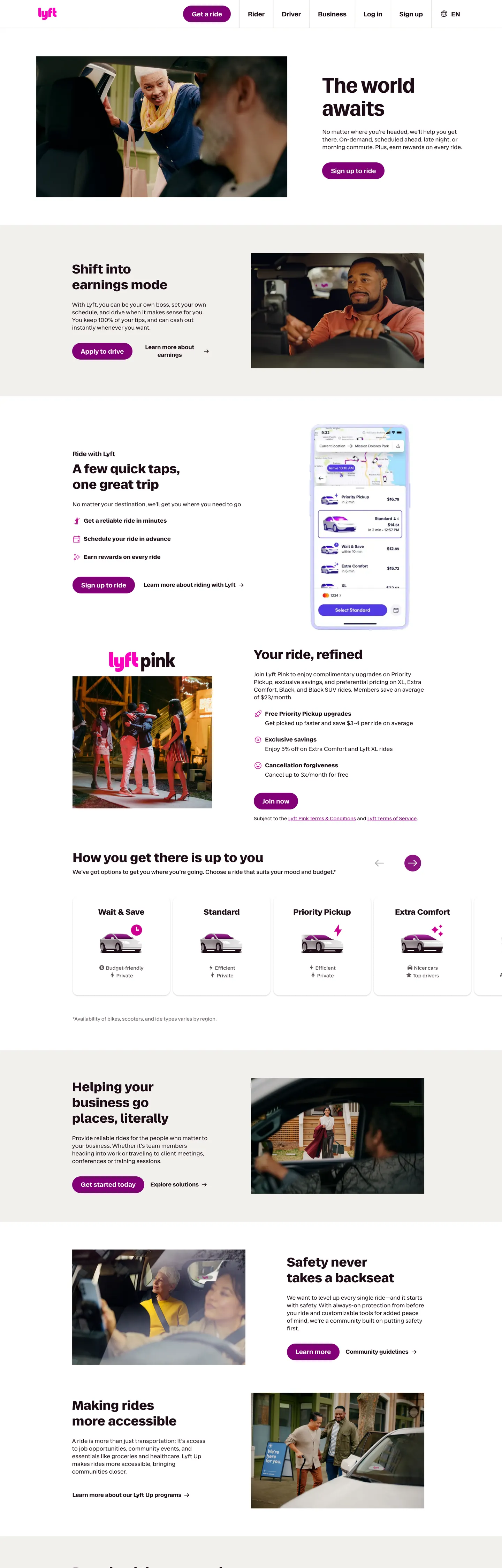Lyft's website at lyft.com