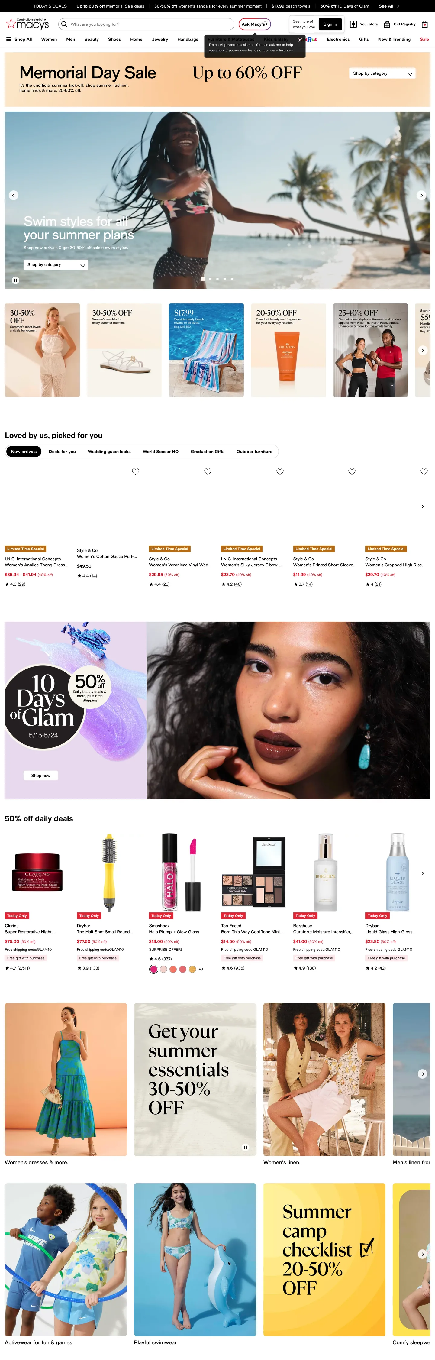 Macy's's website at macys.com