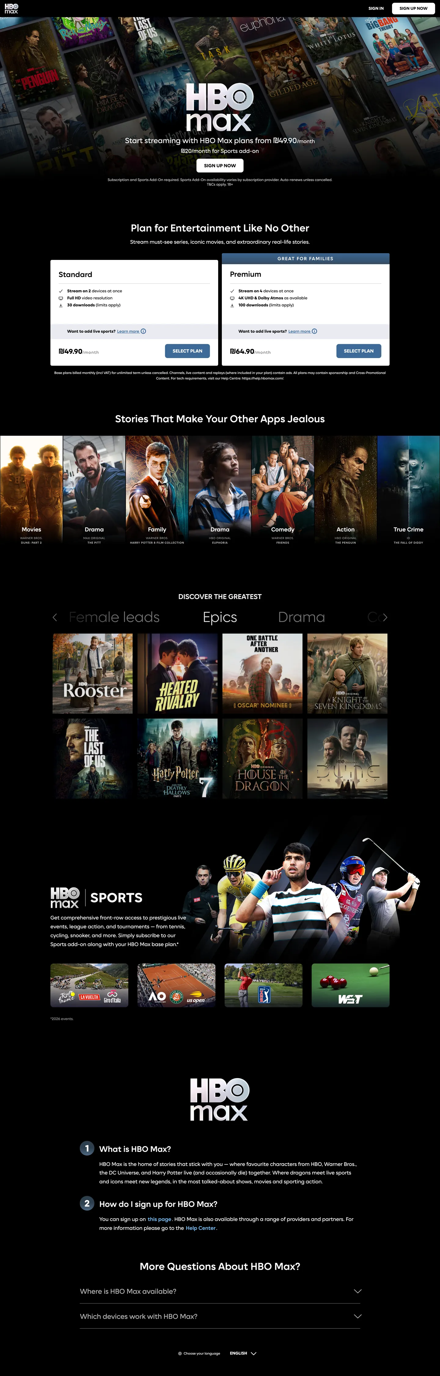 HBO Max's website at max.com