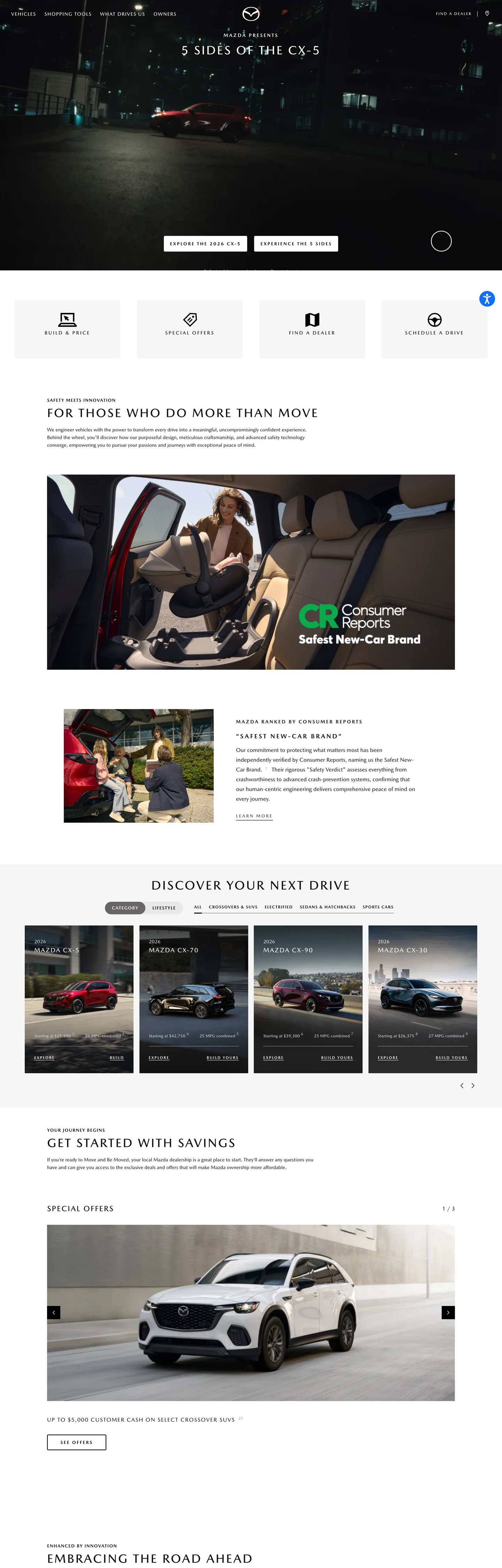 Mazda USA's website at mazdausa.com